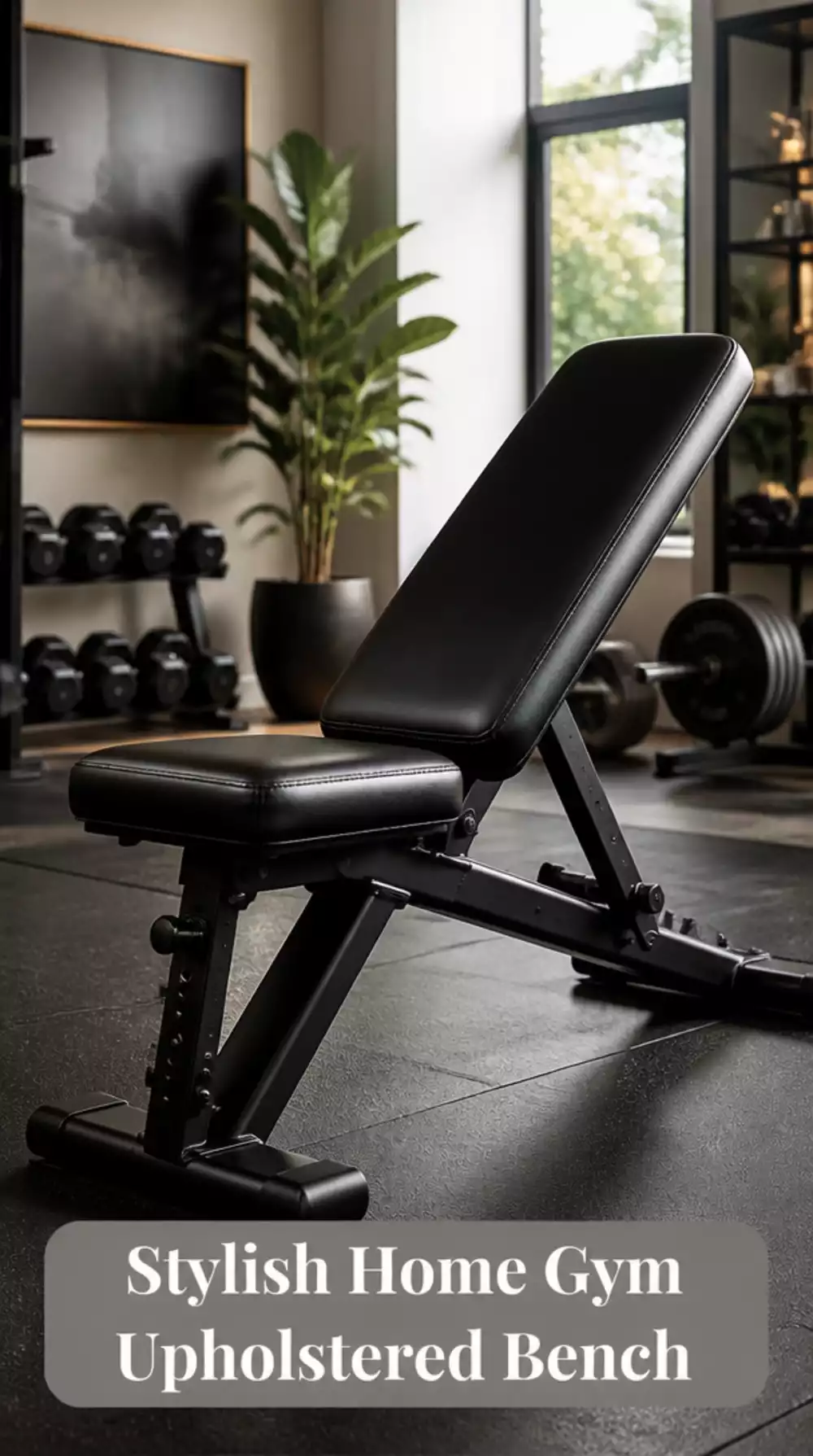 Home Gym Upholstered Weight Bench in Black Leather for a Boutique Studio Feel