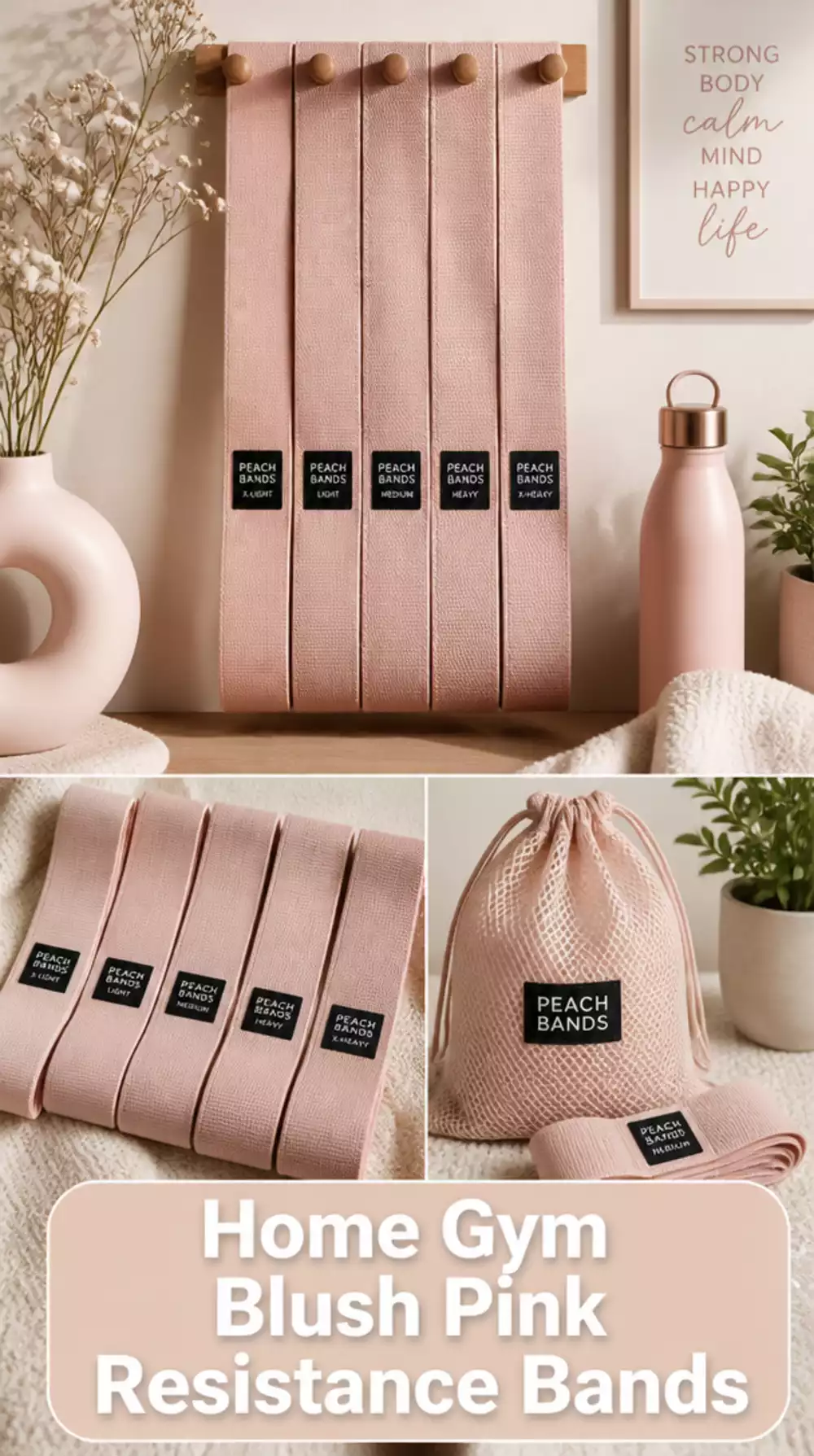 Home Gym Blush Pink Resistance Bands That Blend into a Neutral Aesthetic
