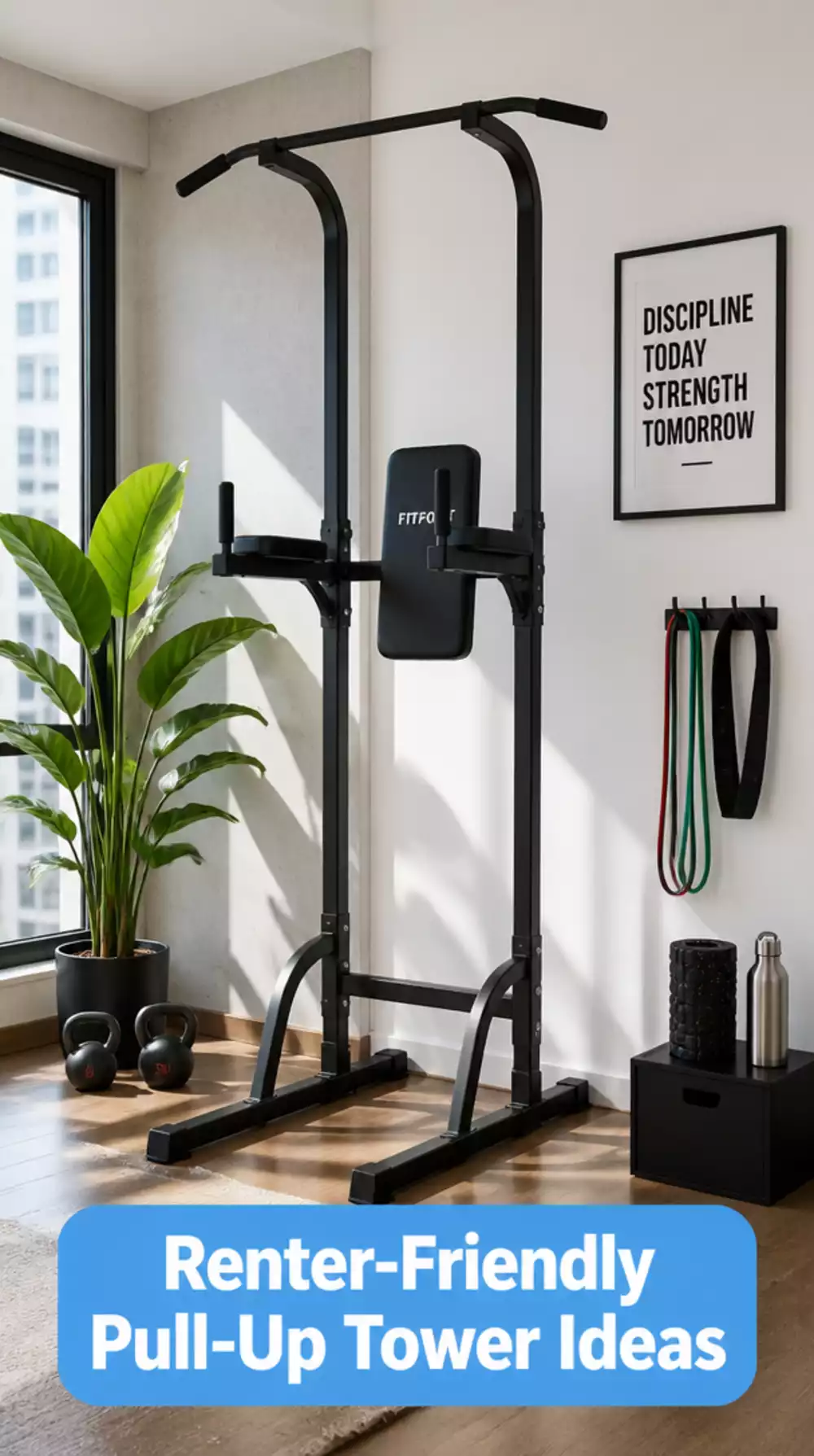 Renter-Friendly Home Gym Freestanding Pull-Up Tower That Needs No Wall Fixing