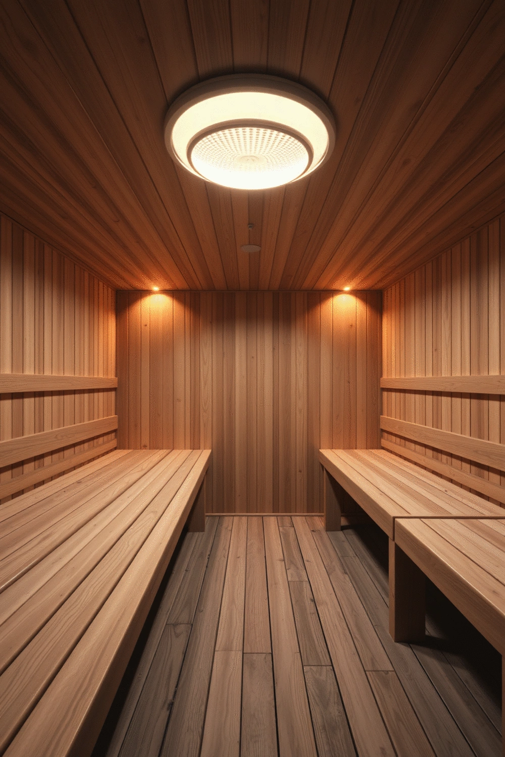 Infrared sauna interior with warm glow and wooden benches, no text, no words, no typography, no labels, clean image, no humans, no people, no hands, no body parts