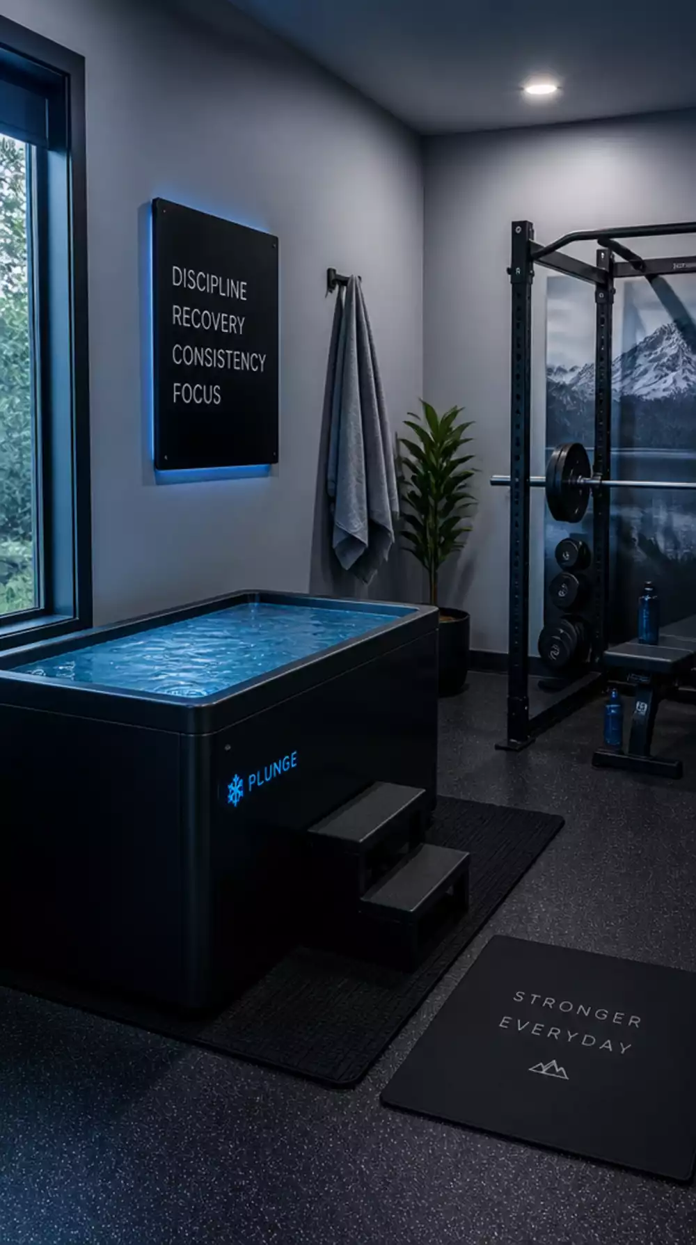 Home Gym Cold Plunge Tub That Delivers Active Recovery in a Corner of the Gym Space