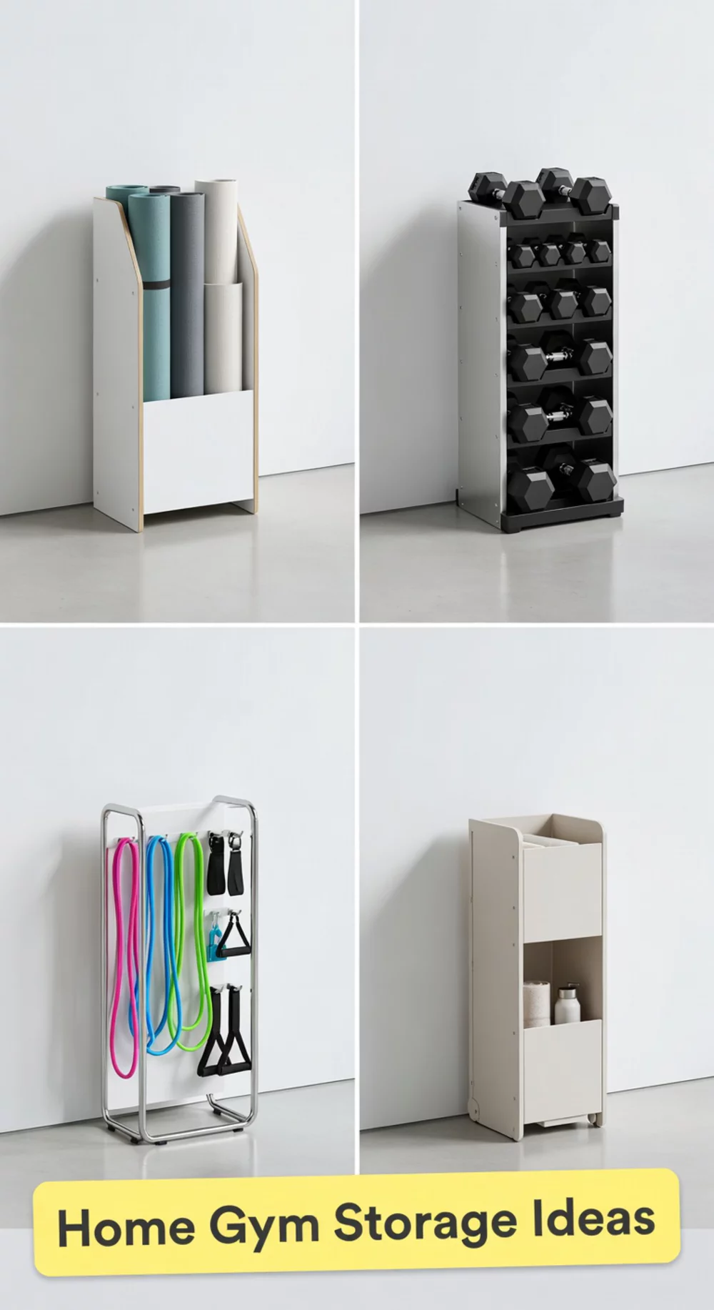 Narrow Home Gym Equipment Storage Cart That Rolls Out of the Way