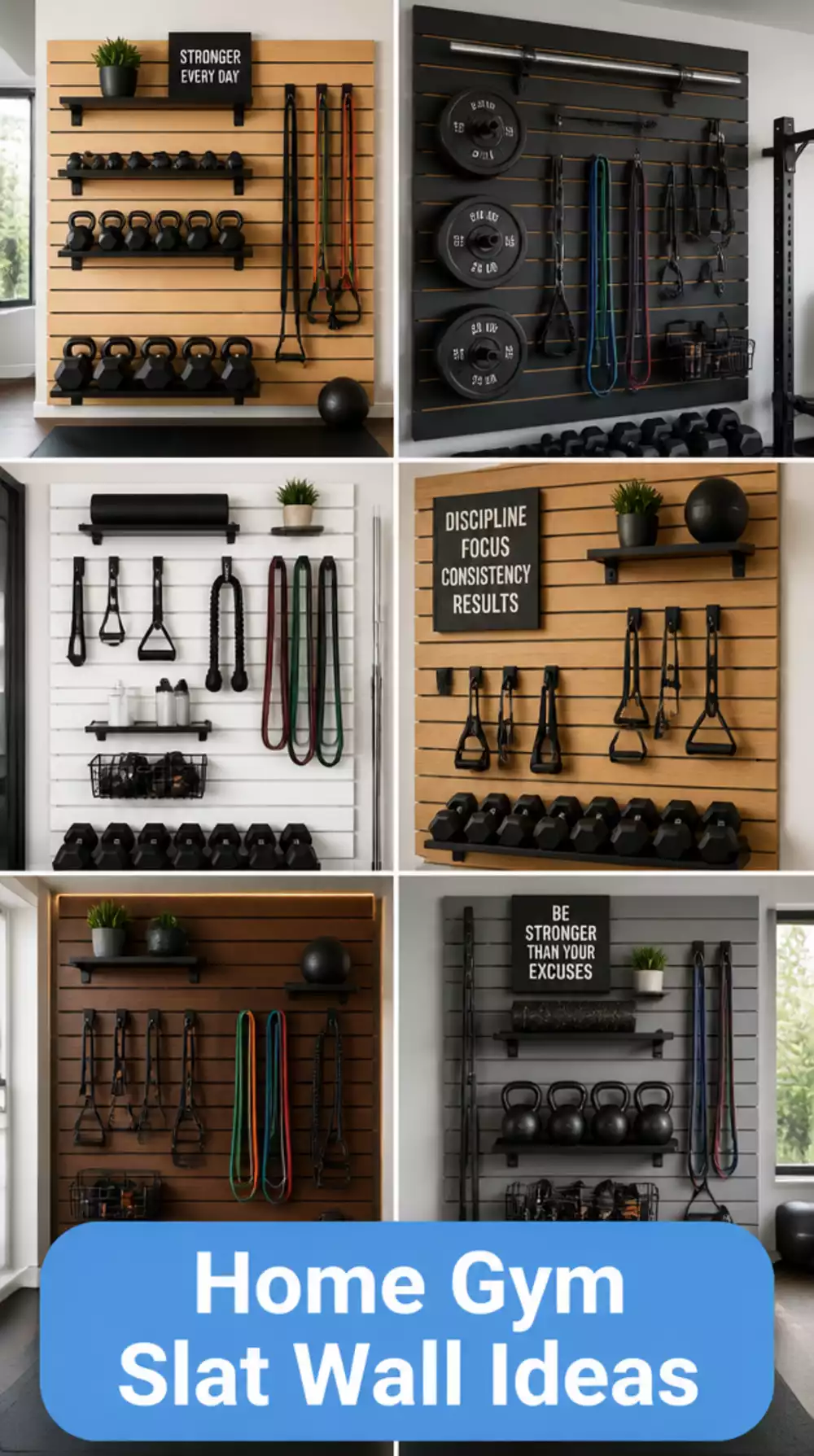 Home Gym Slat Wall Panel That Adds Texture and a Place to Hang Equipment