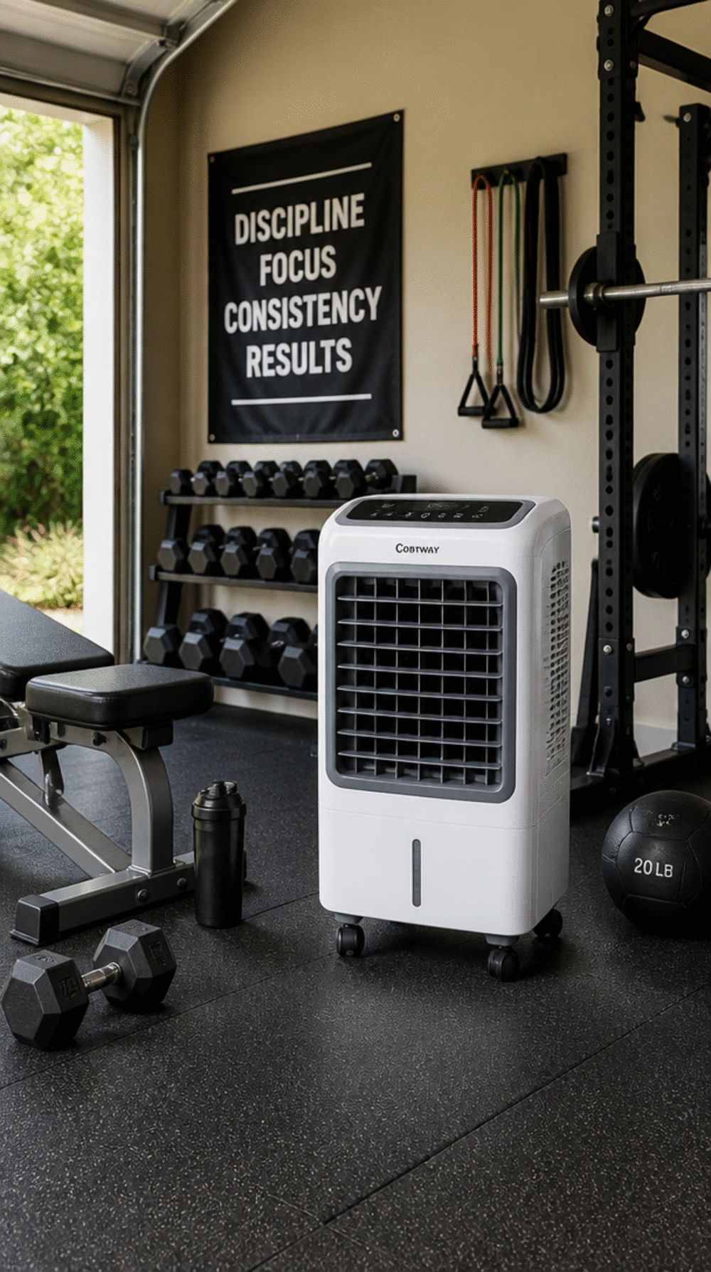 Home Gym Portable Evaporative Cooler That Works in a Garage Without Air Conditioning