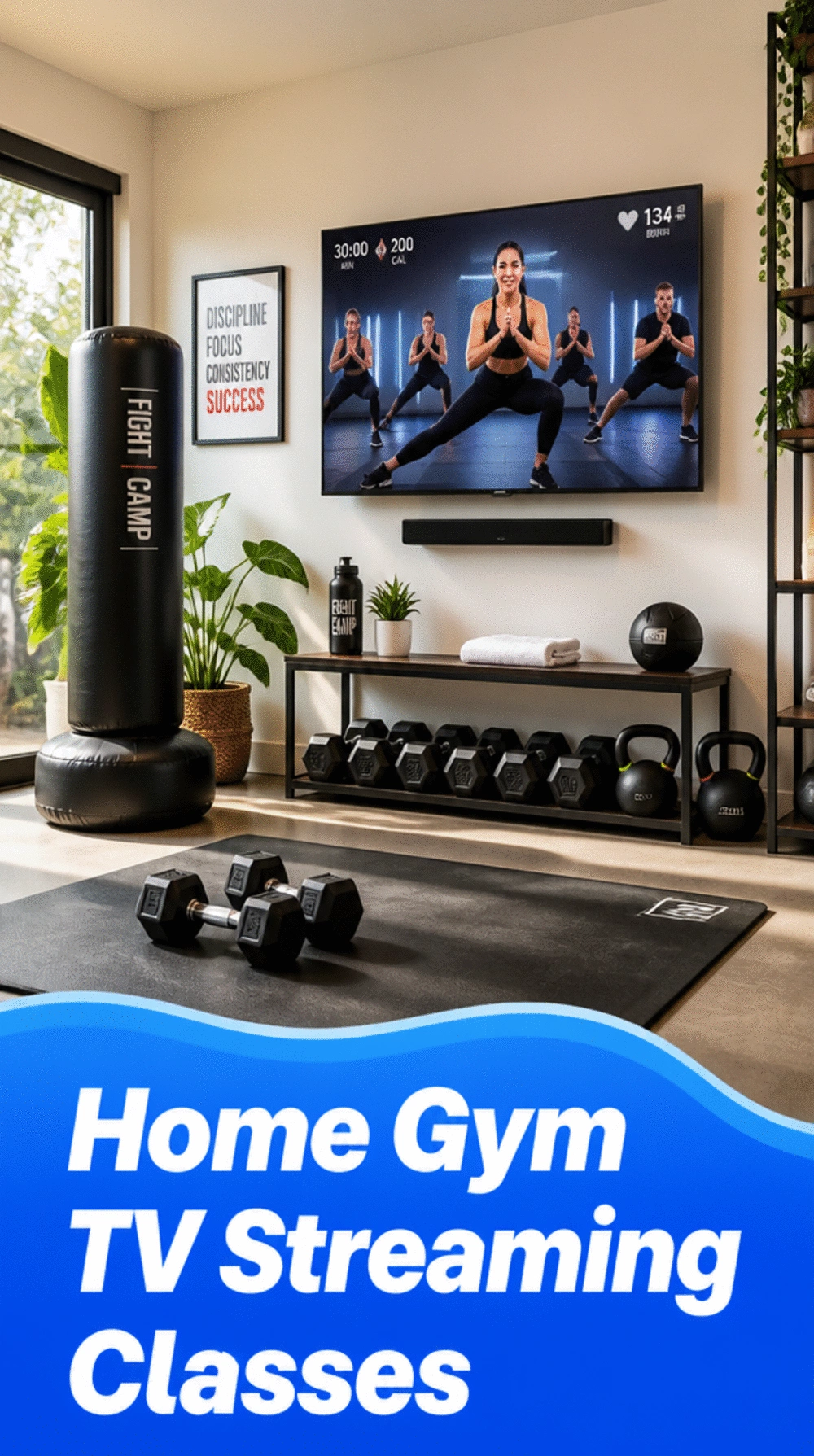 Home Gym Wall-Mounted TV That Streams Classes Without a Separate Smart Device