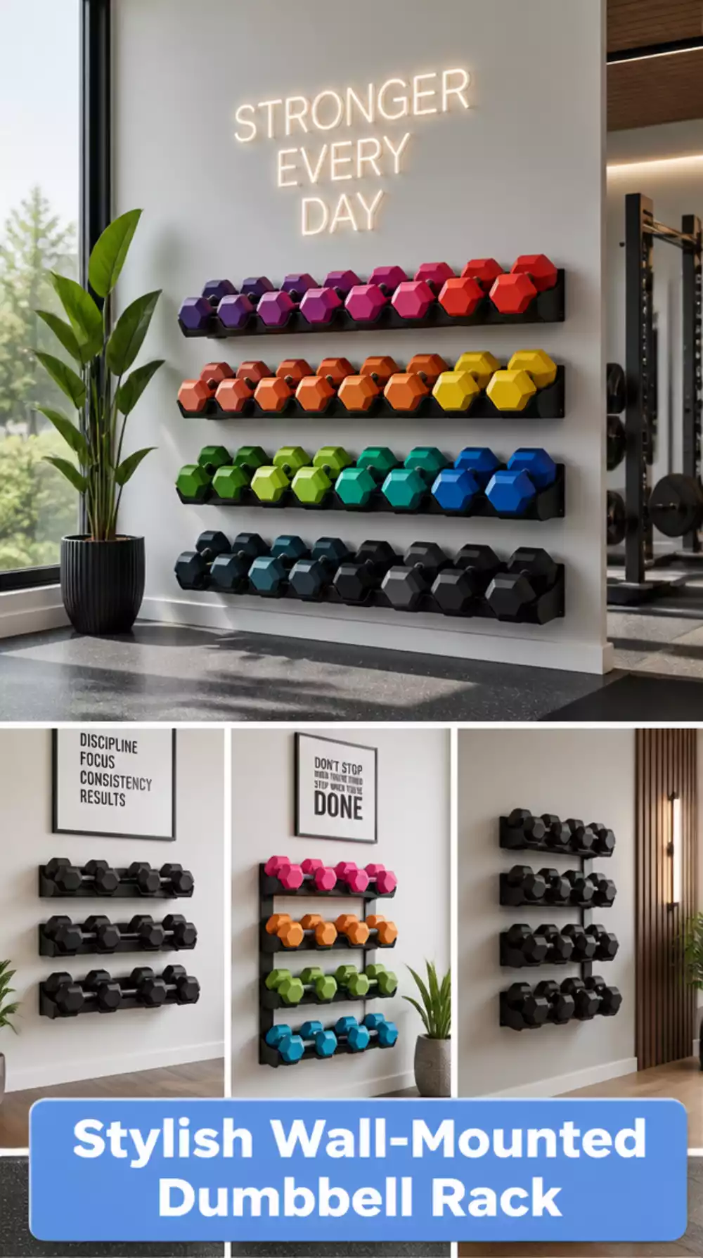 Home Gym Wall-Mounted Dumbbell Rack That Turns Weights into a Design Feature