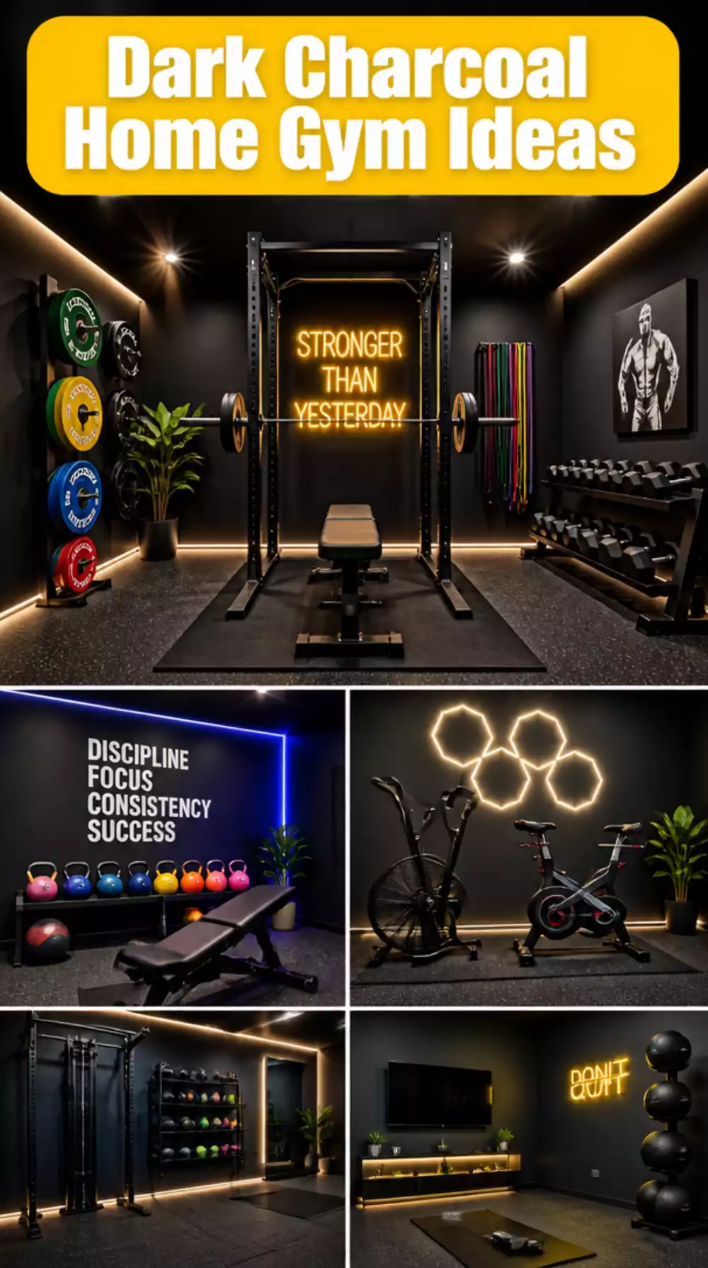 Dark Charcoal Home Gym Wall Color That Makes Equipment Stand Out