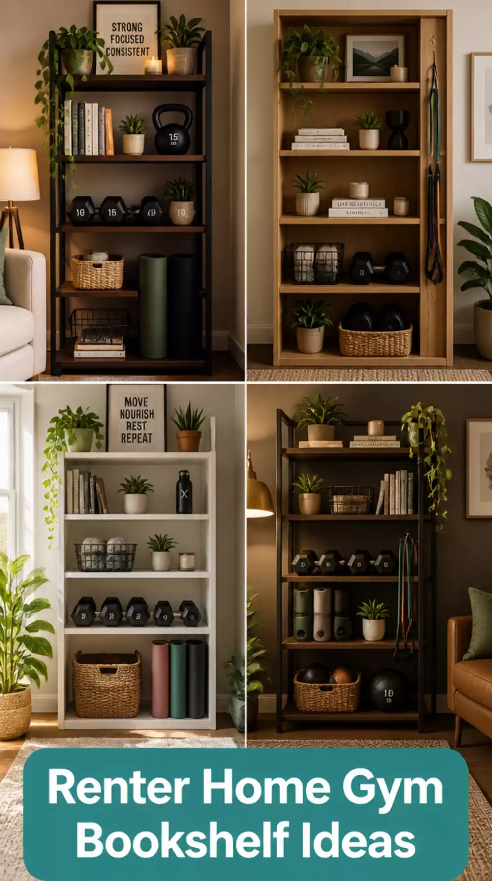 The Renter Home Gym Storage Trick That Uses a Bookshelf as a Full Equipment Station