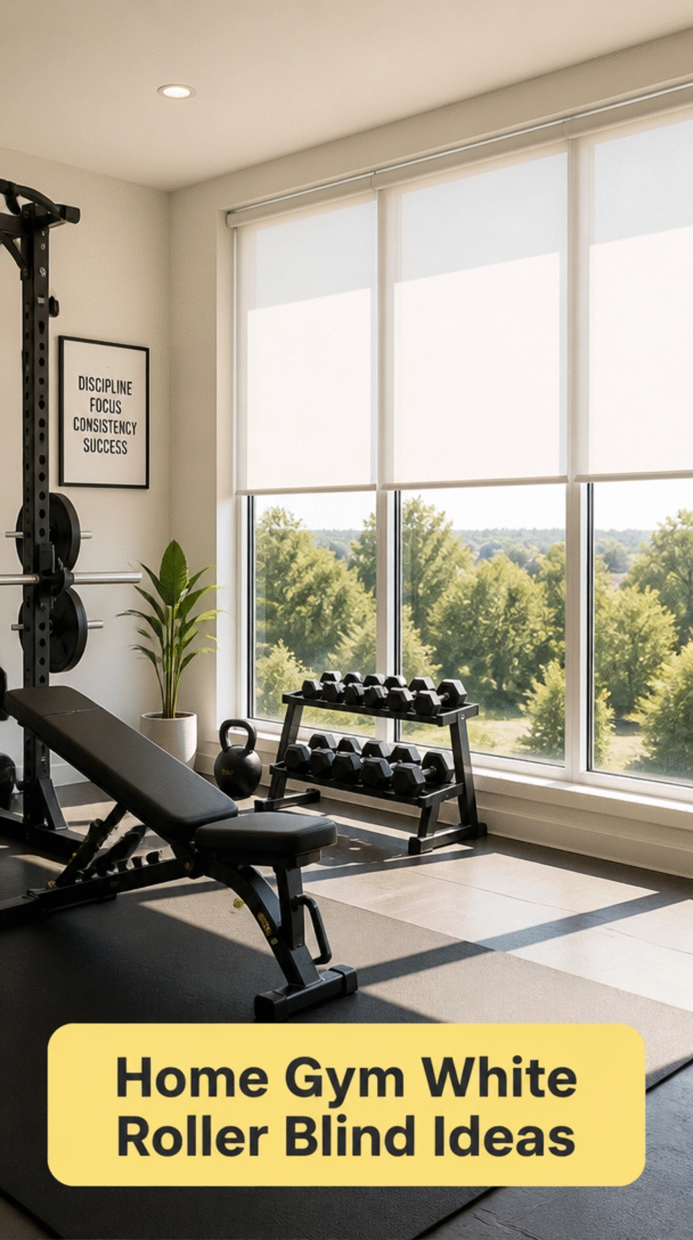 Home Gym White Roller Blind That Controls Glare During Morning Workout Sessions
