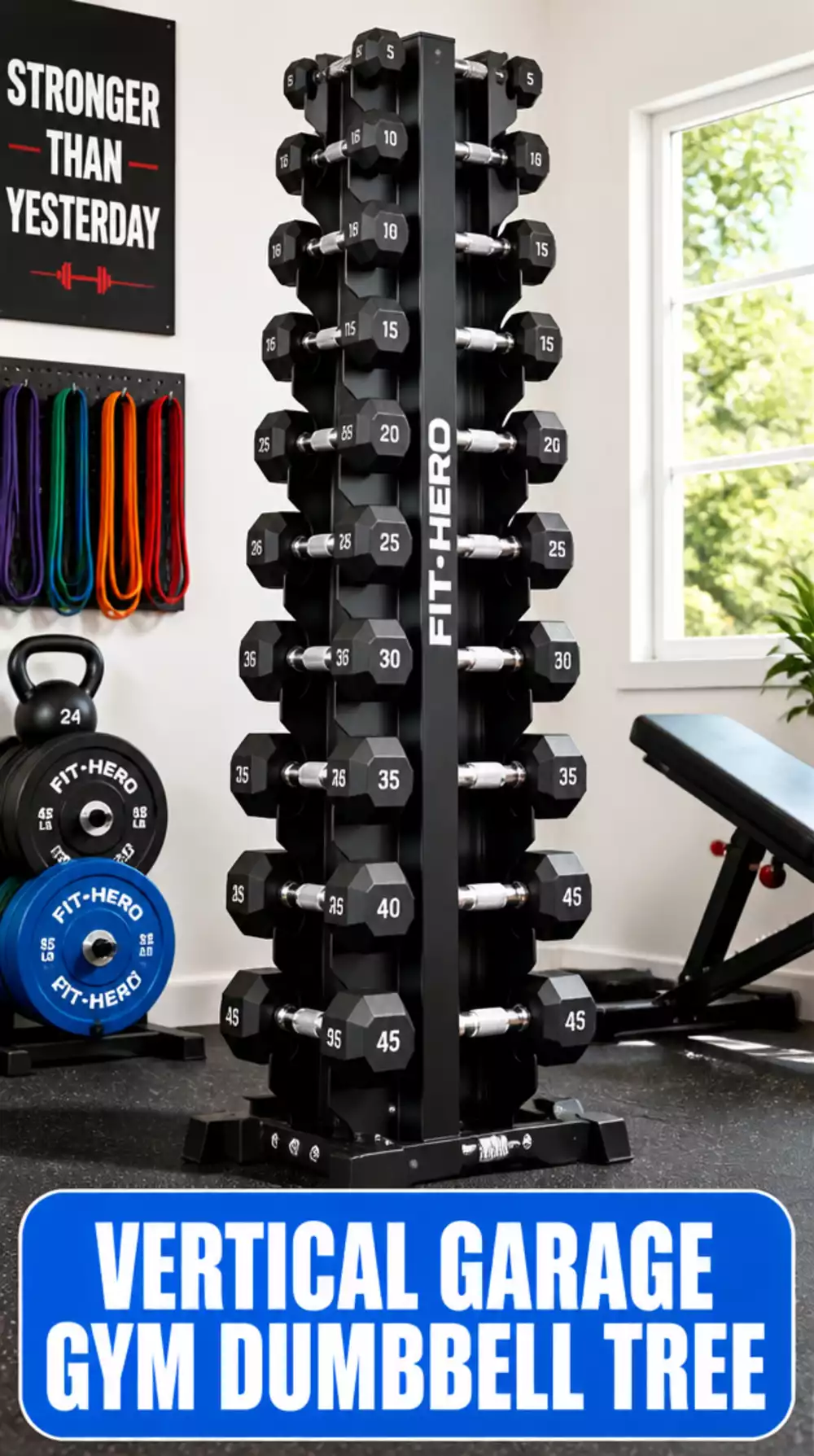Vertical Garage Gym Dumbbell Tree That Uses Height Instead of Footprint