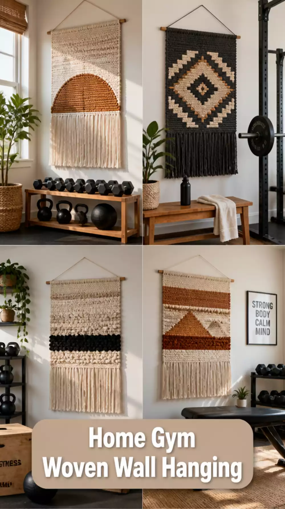 Home Gym Woven Wall Hanging That Softens the Look of a Hard-Walled Room