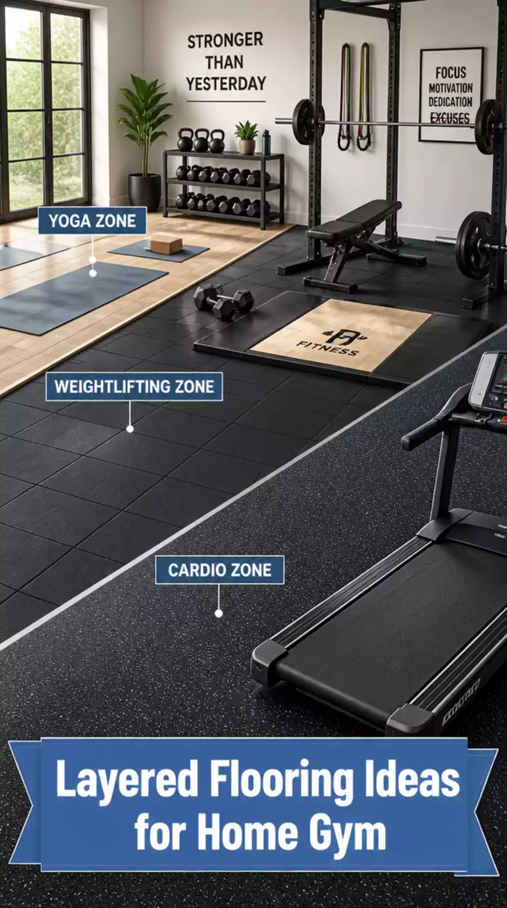 The Layered Flooring Trick That Creates Zones in a Multi-Use Home Gym