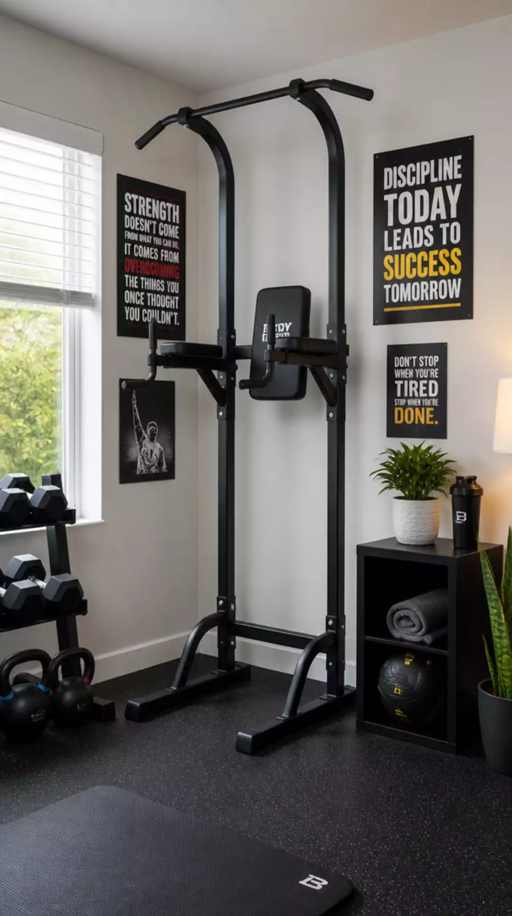 Home Gym Corner Pull-Up Tower That Stands Freestanding Without Wall Fixings