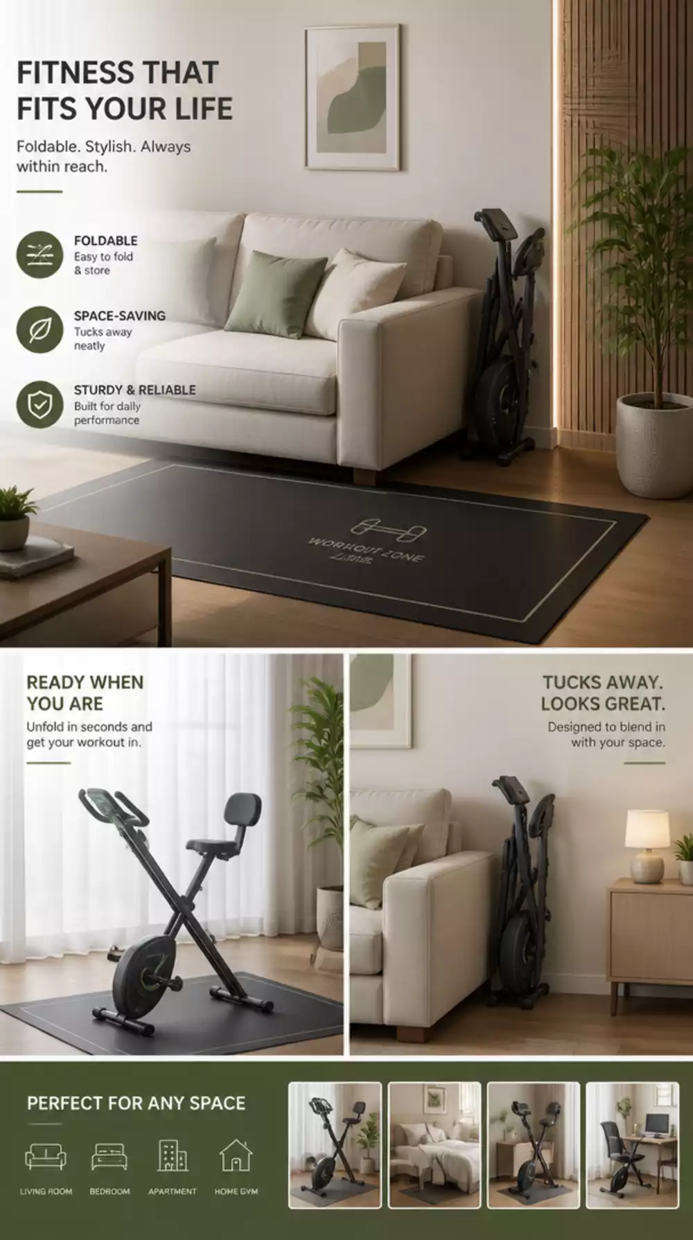 Home Gym Foldable Equipment Set That Stores Behind a Sofa When Not in Use