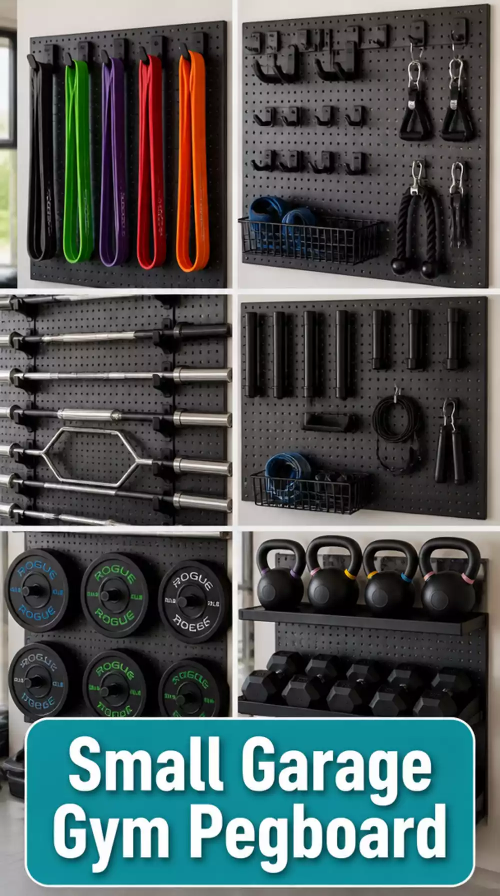 Small Garage Gym Pegboard That Organizes Every Band- Hook- and Bar