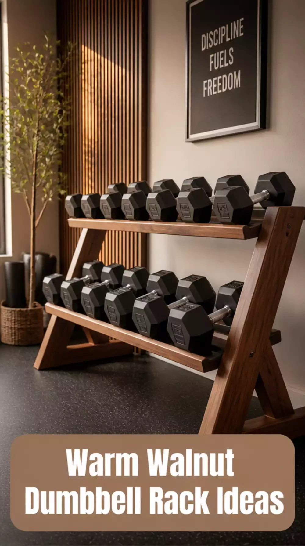 Home Gym Natural Wood Dumbbell Rack in a Warm Walnut Finish