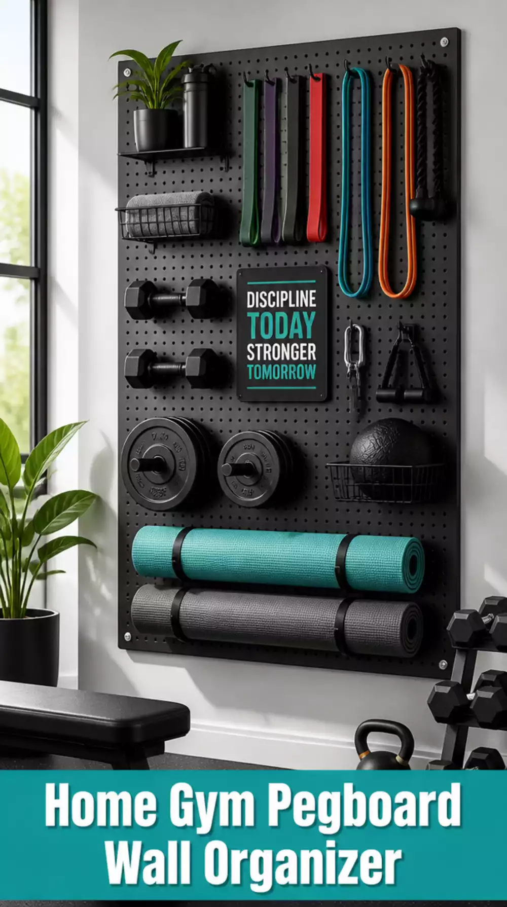 Home Gym Pegboard Wall Organizer That Costs Twenty Dollars and Looks Intentional