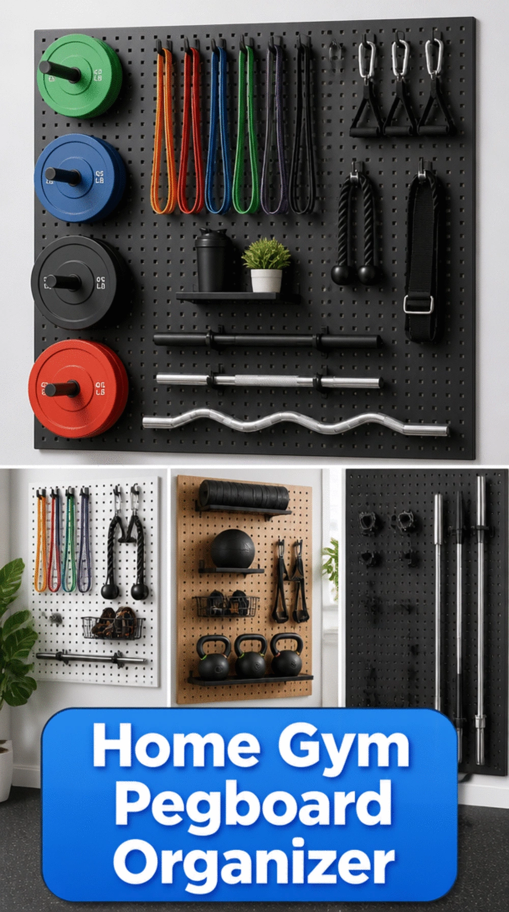 Home Gym Pegboard Organizer That Holds Resistance Bands, Hooks, and Bars