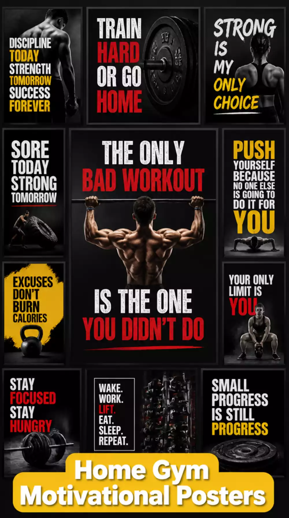Home Gym Motivational Poster Set That Fills a Blank Wall for Under Twenty Dollars