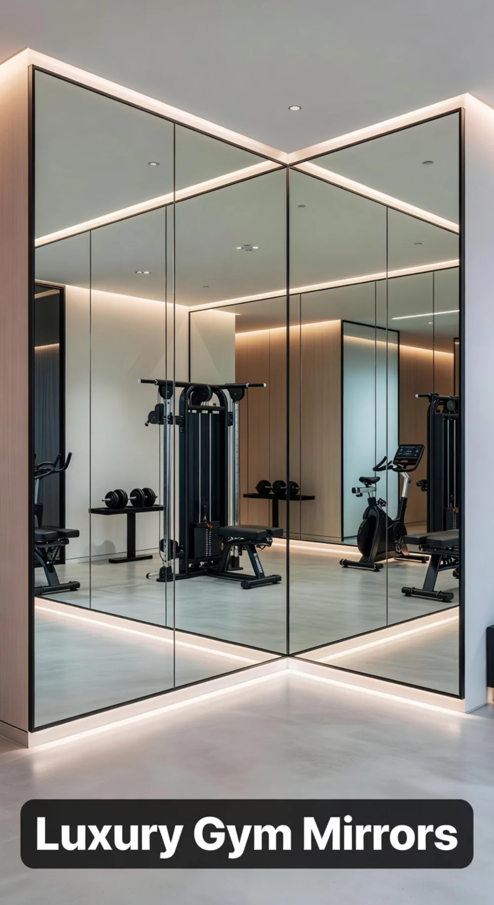 Luxury Home Gym Mirror Wall with Custom Matte Black Frame Surround