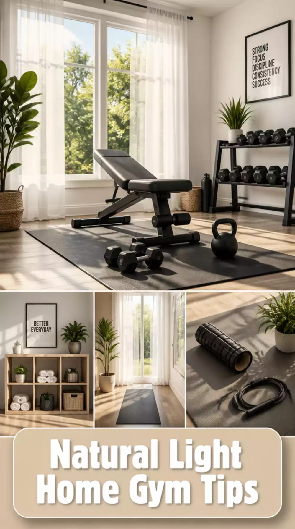 The Scandi Home Gym Natural Light Trick That Uses Sheer Curtains to Maximise Brightness