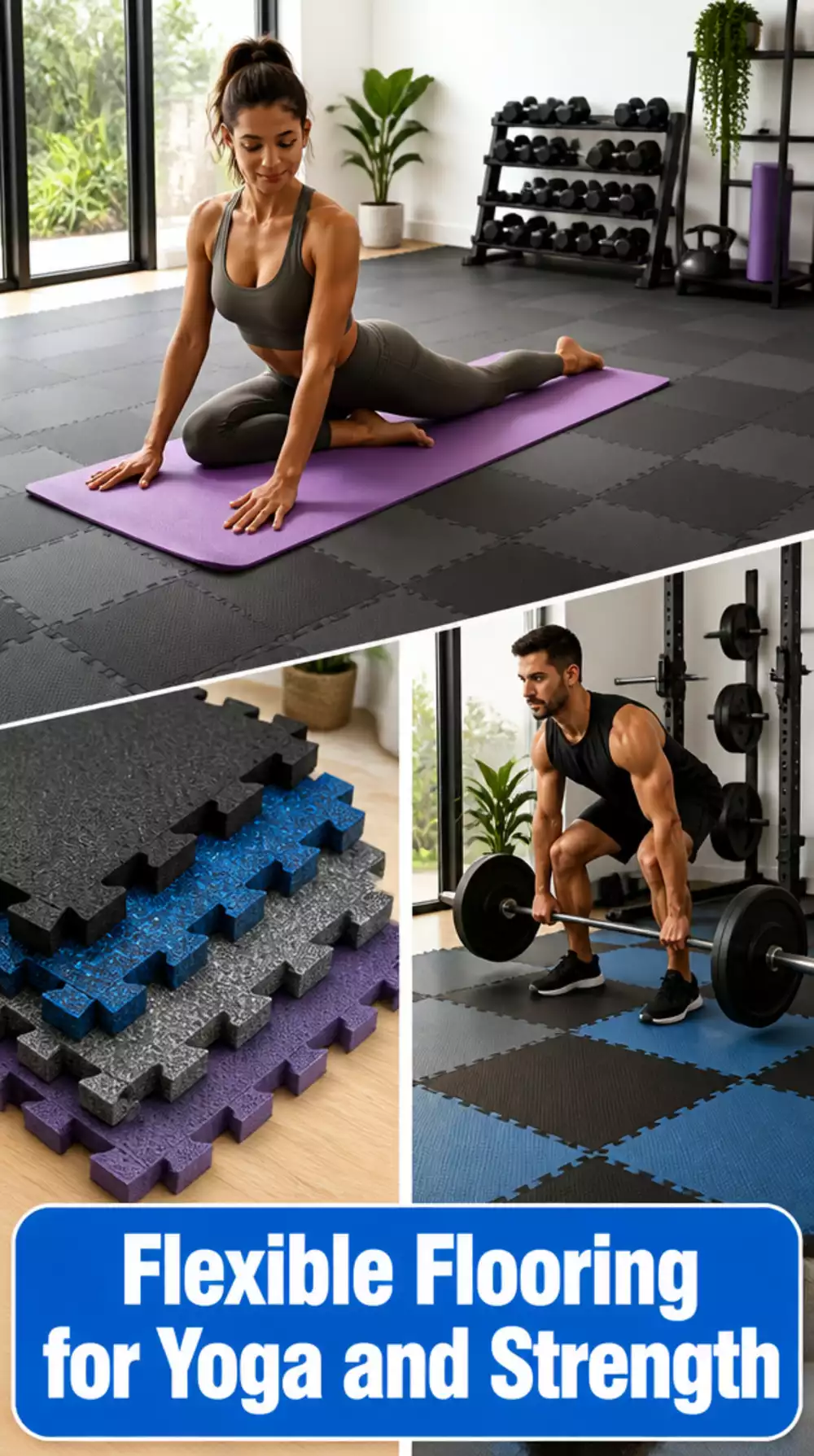 Home Gym Flexible Flooring Zone That Switches Between Yoga and Strength Work Easily