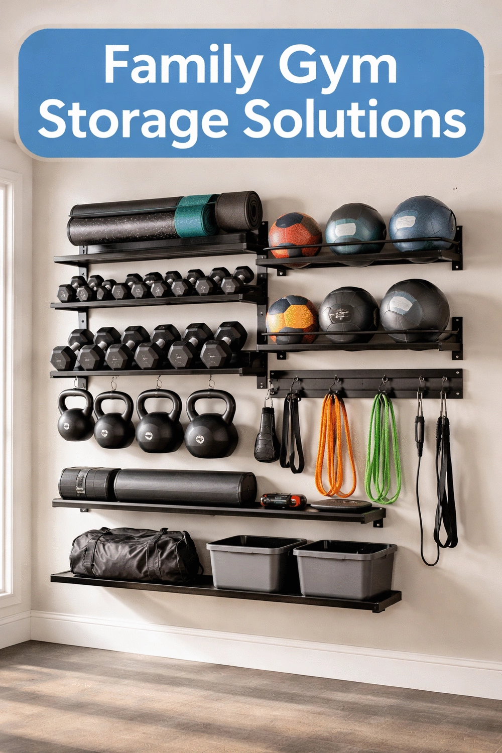 Family Home Gym Wall-Mounted Storage That Keeps Heavy Equipment Away from Kids