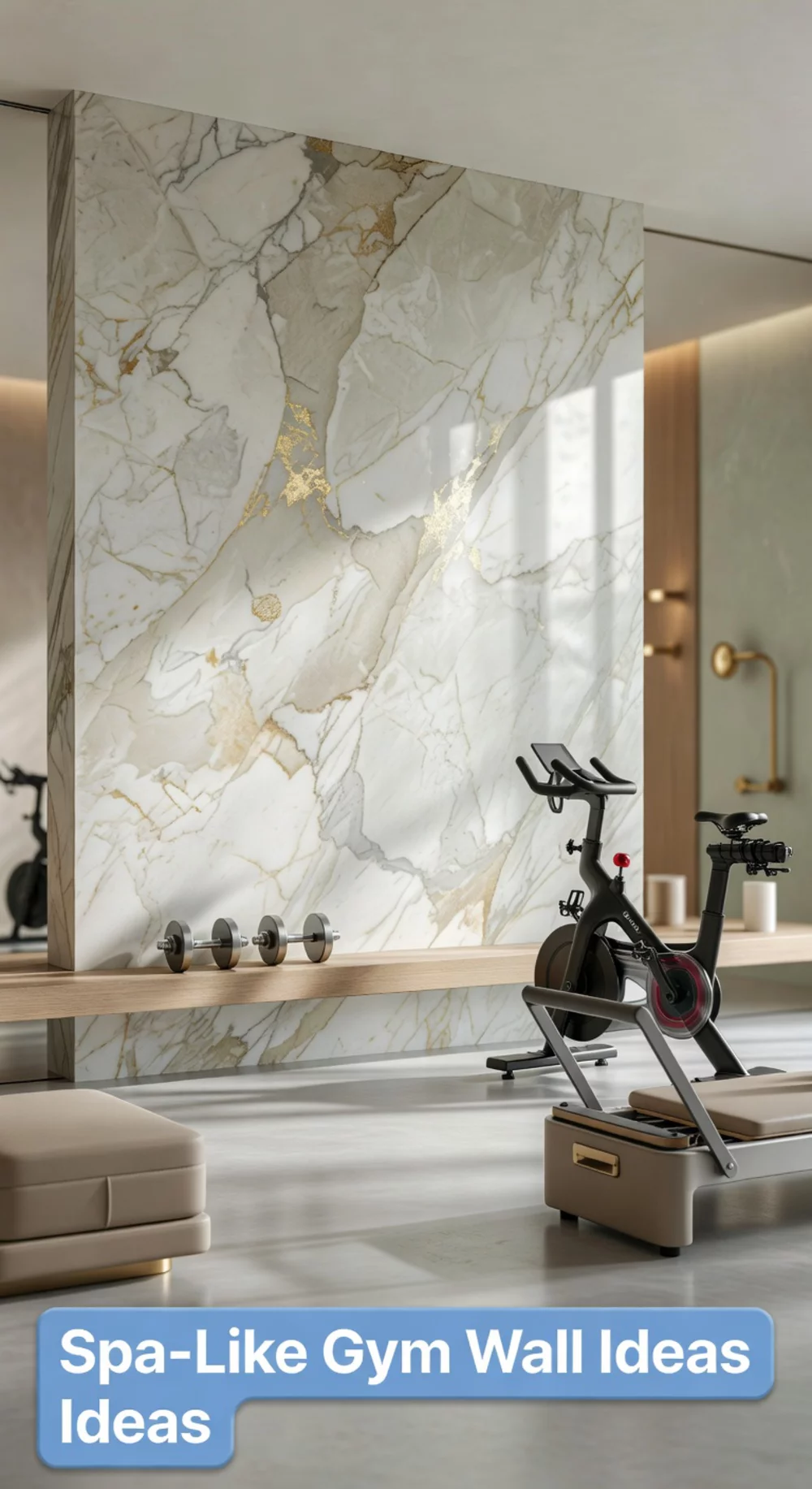 Home Gym Calacatta Marble Accent Wall That Makes a Workout Room Look Like a Spa