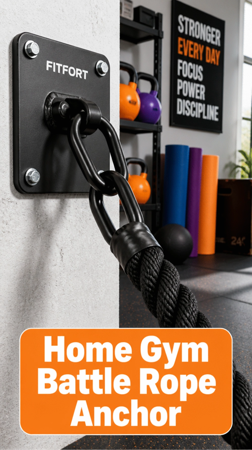 Home Gym Battle Rope Anchor That Mounts Without Drilling for Explosive Conditioning Work