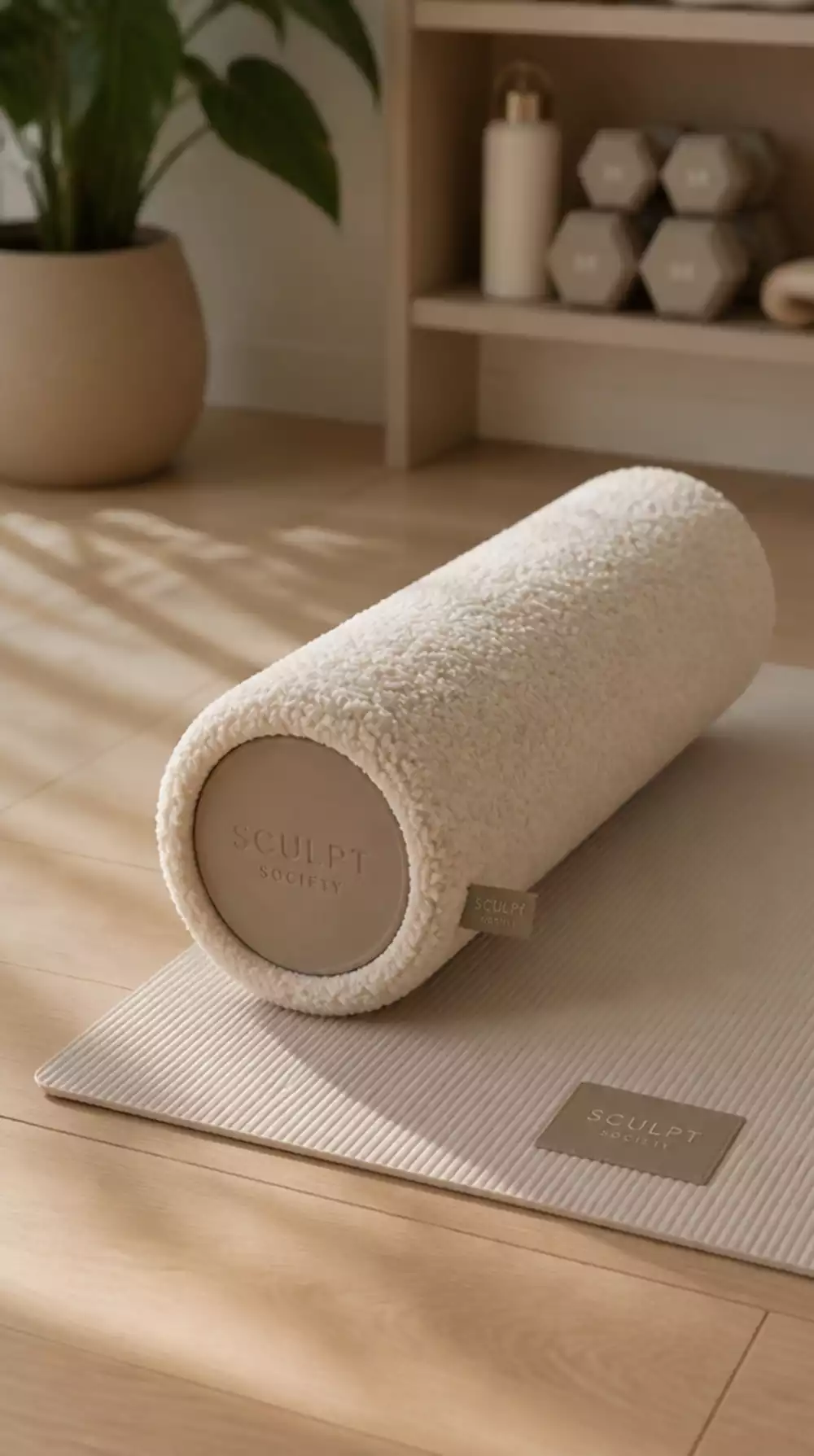 Home Gym Boucle Foam Roller Cover That Makes Accessories Look Intentionally Styled