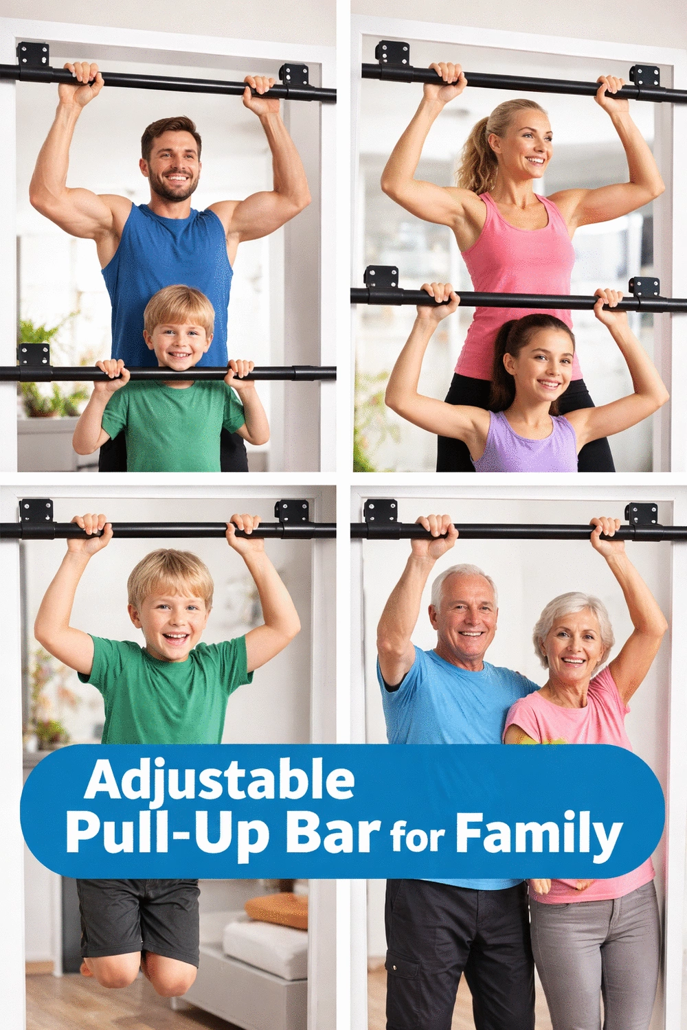 Home Gym Adjustable Pull-Up Bar That Sets Multiple Heights for Different Family Members
