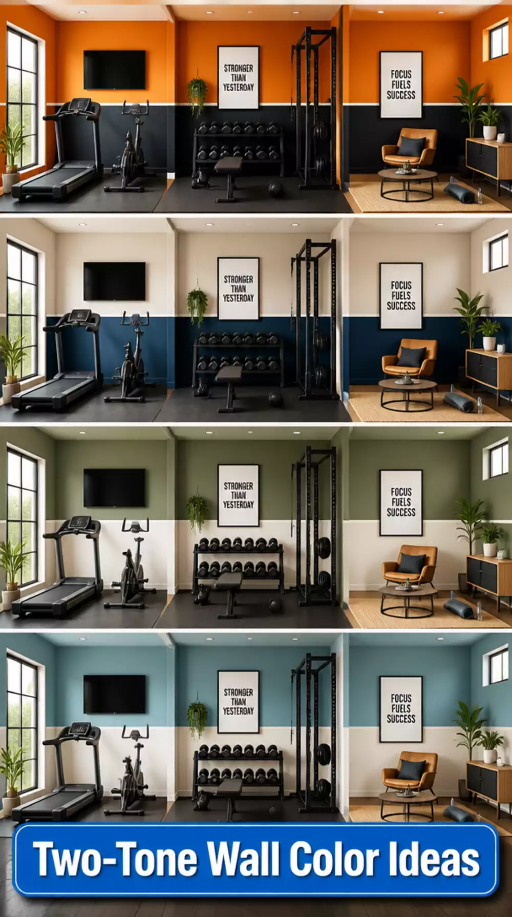 The Two-Tone Wall Color Trick That Makes a Home Gym Feel Zoned and Intentional