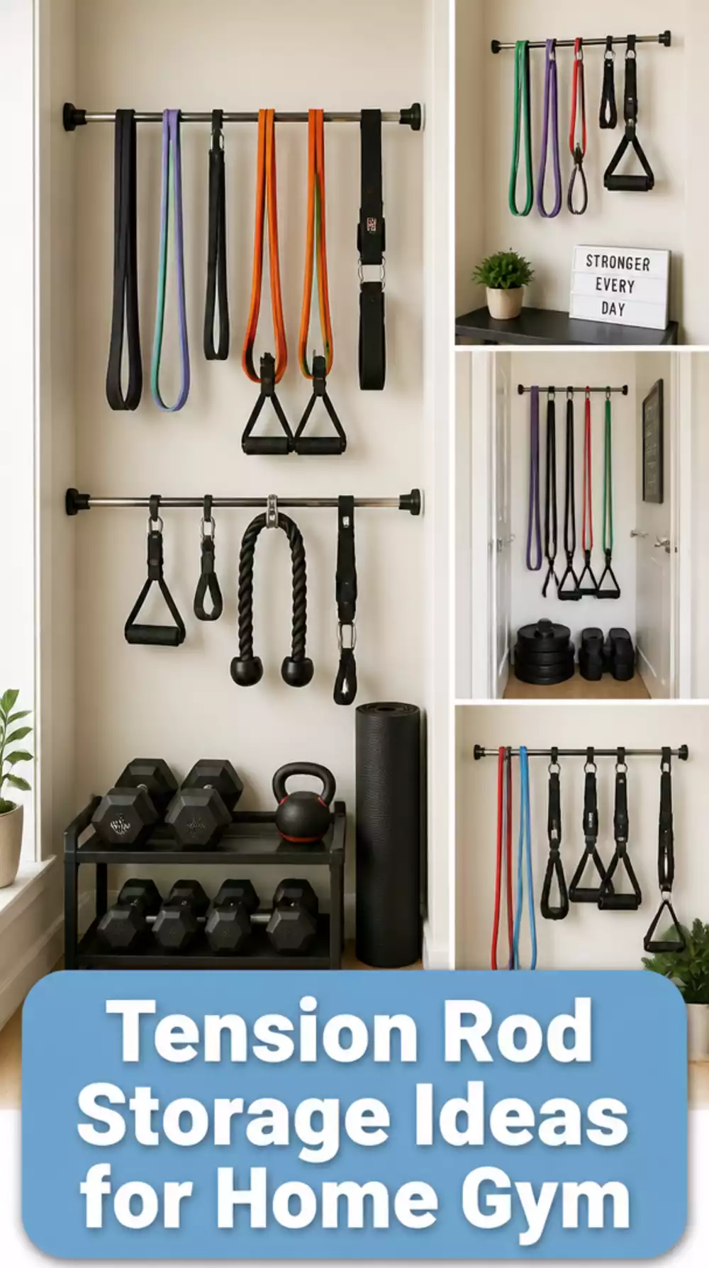 Home Gym Tension Rod Storage System That Fits Between Walls Without a Single Screw