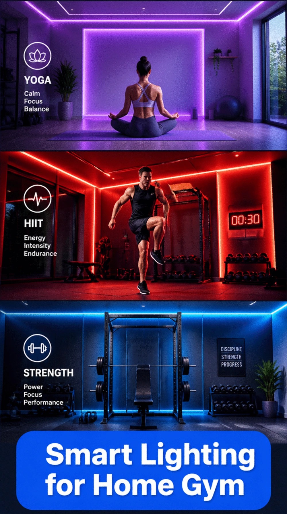 Home Gym Smart Lighting System That Changes Colour for Different Training Modes