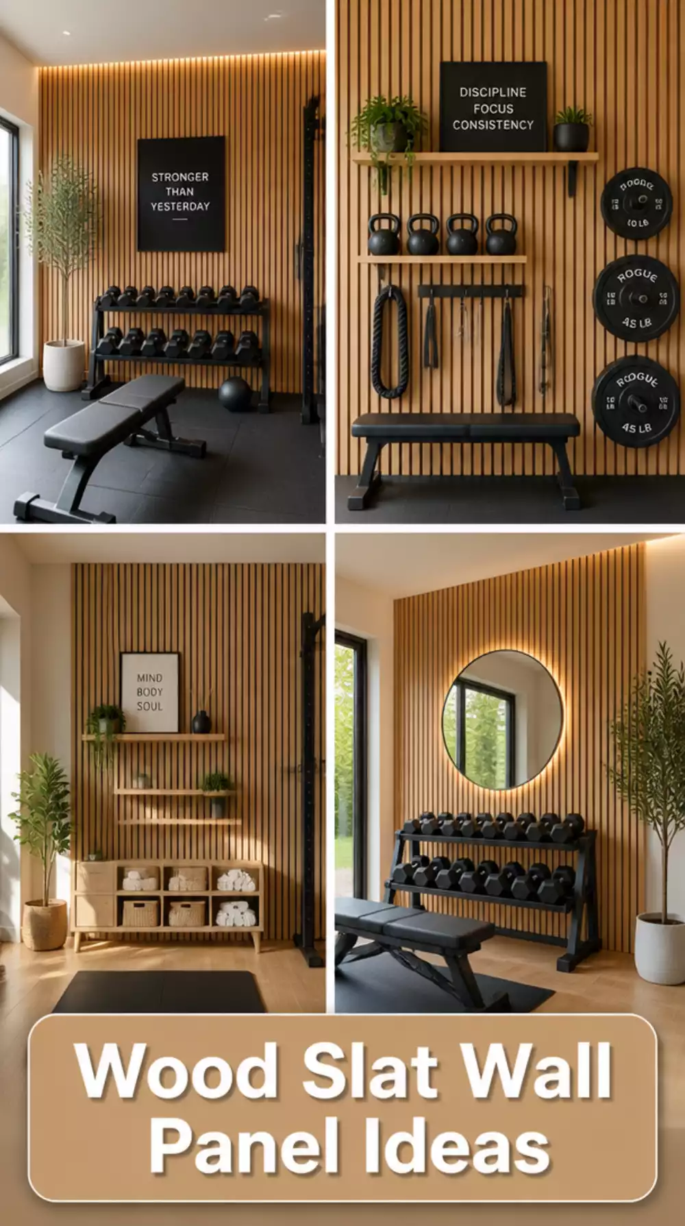 Home Gym Wood Slat Wall Panel Trend That Every Boutique Studio Is Now Using