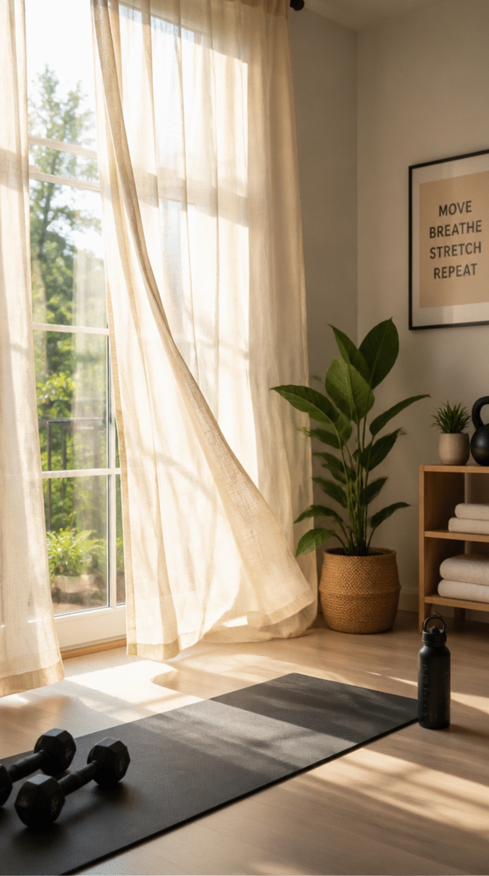 Home Gym Sheer Linen Curtain That Diffuses Harsh Direct Light Without Blocking It