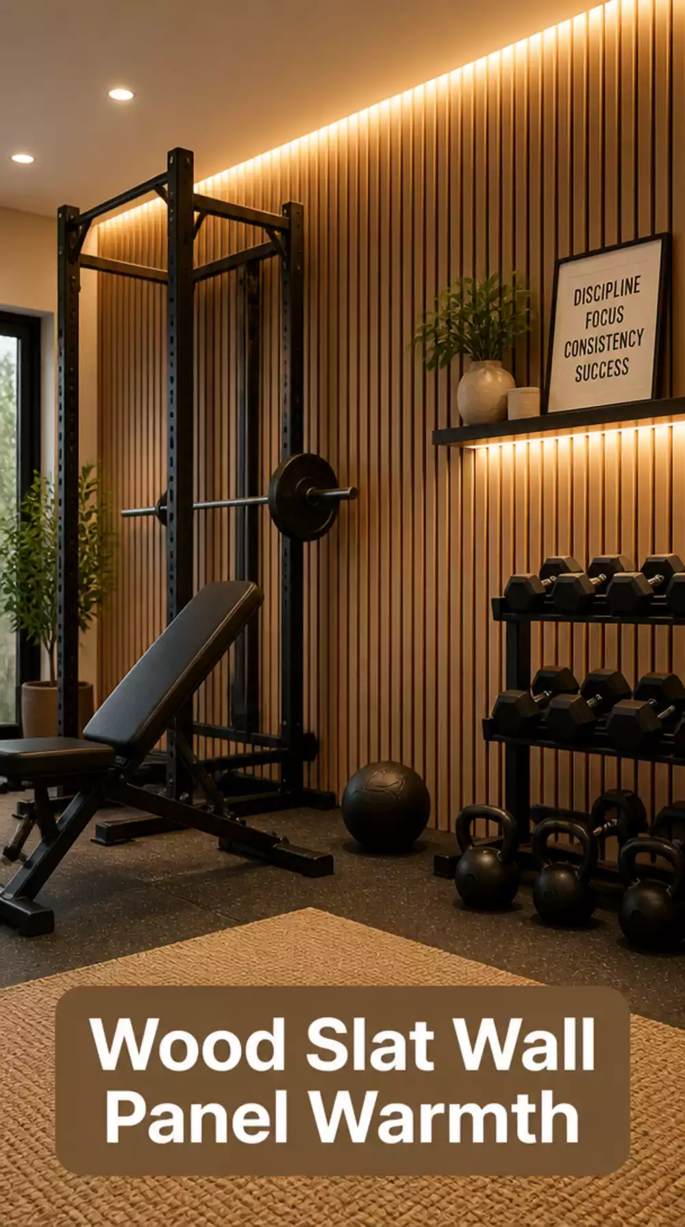 Wood Slat Wall Panel That Makes a Home Gym Feel Warm and Finished