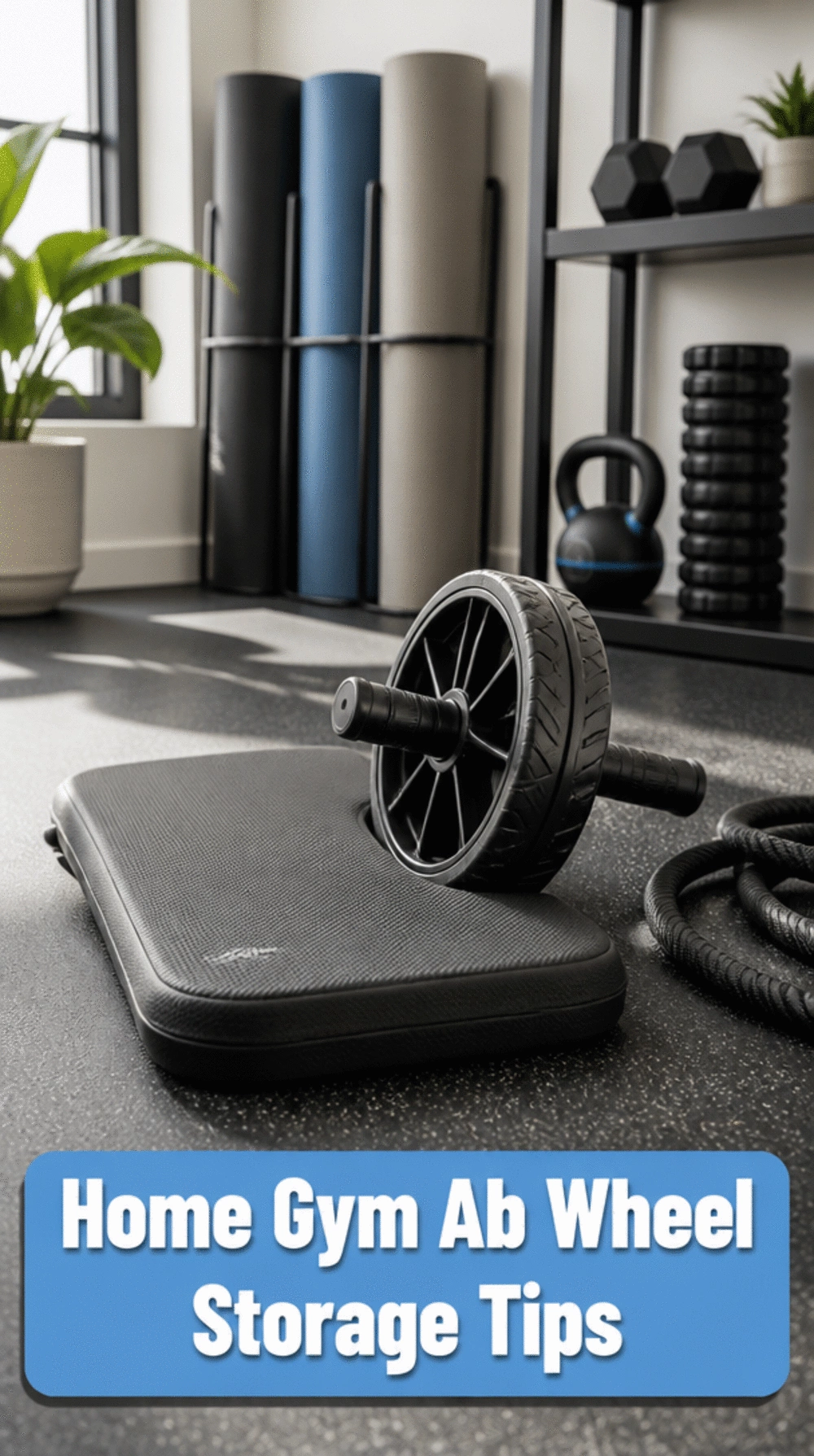 Home Gym Ab Wheel That Stores Flat Under Any Equipment Rack When Not in Use