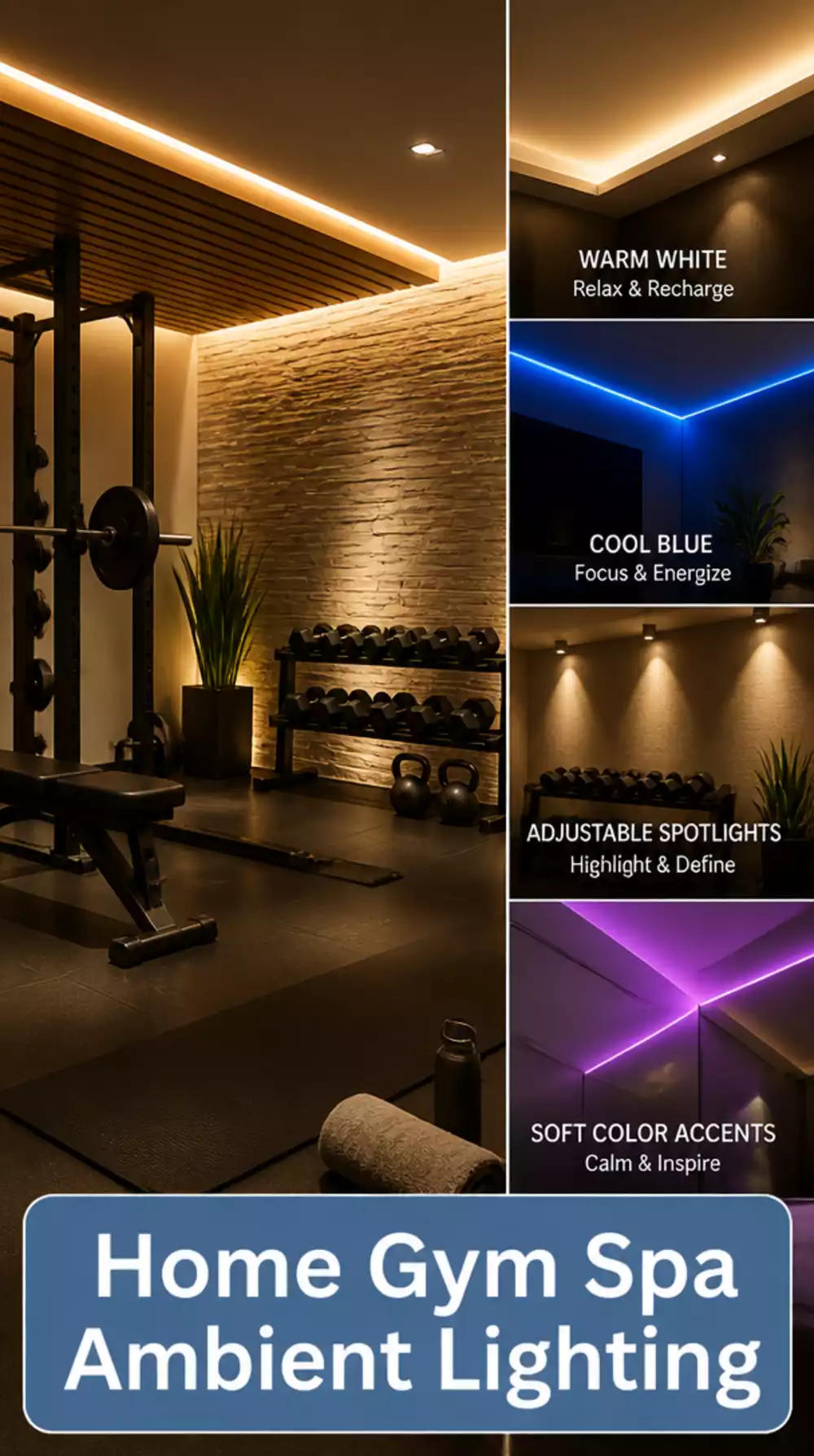 Home Gym Spa Ambient Lighting That Transitions the Room from Training to Recovery Mode
