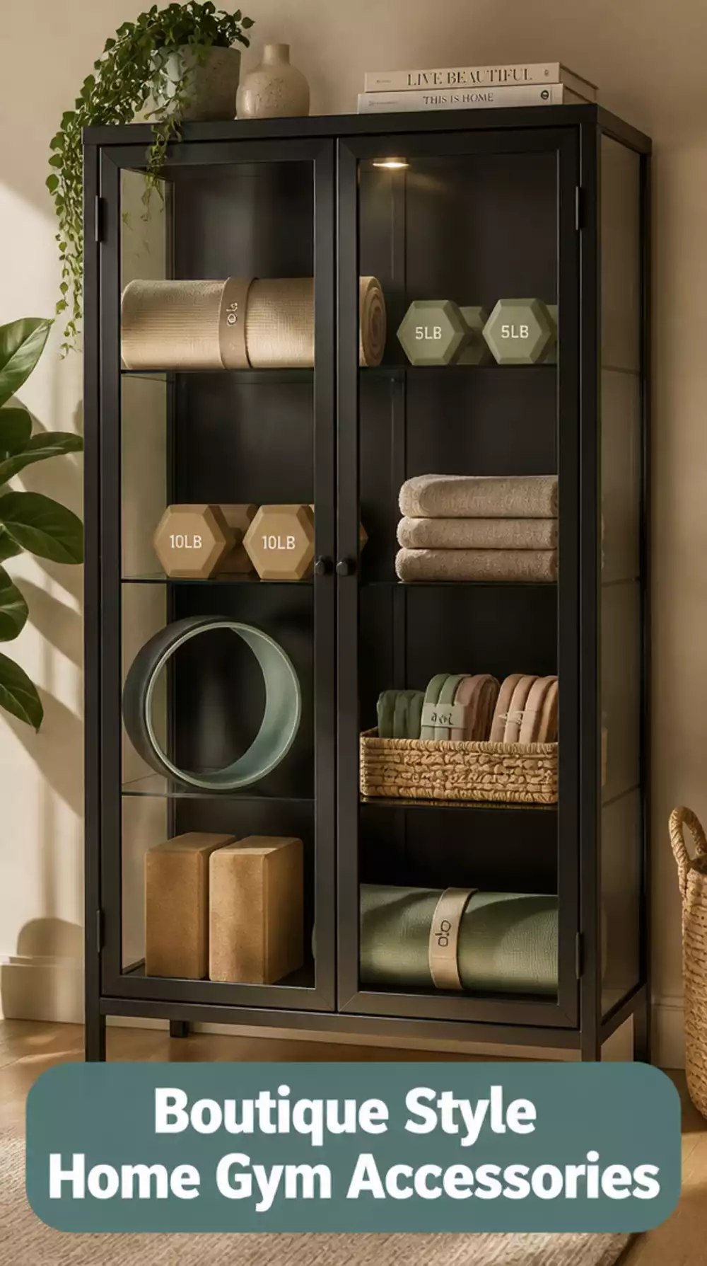 IKEA RUDSTA Glass Cabinet That Displays Home Gym Accessories Like a Boutique Studio