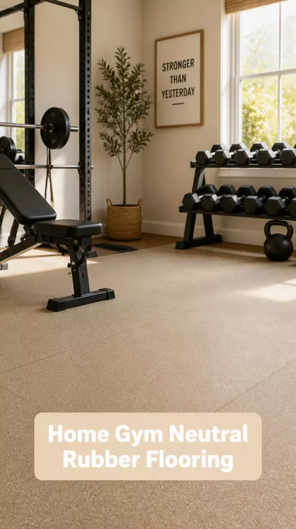 Home Gym Neutral Rubber Flooring in a Warm Beige or Stone Tone