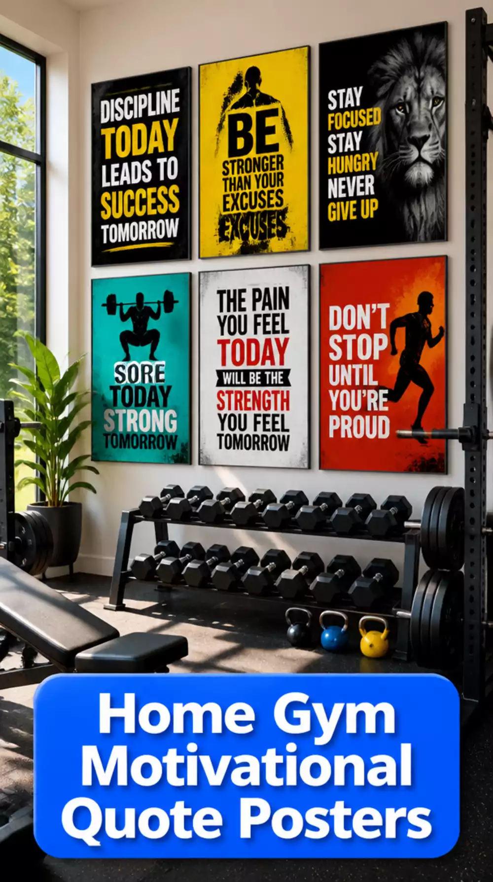 Home Gym Motivational Quote Poster Set That Fills a Wall Without Looking Cluttered