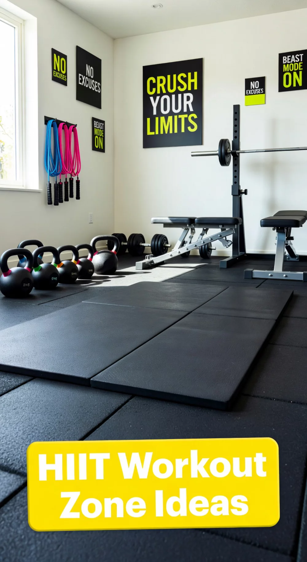 Home Gym HIIT Open Floor Zone with Thick Rubber Mat for Jump and Agility Work