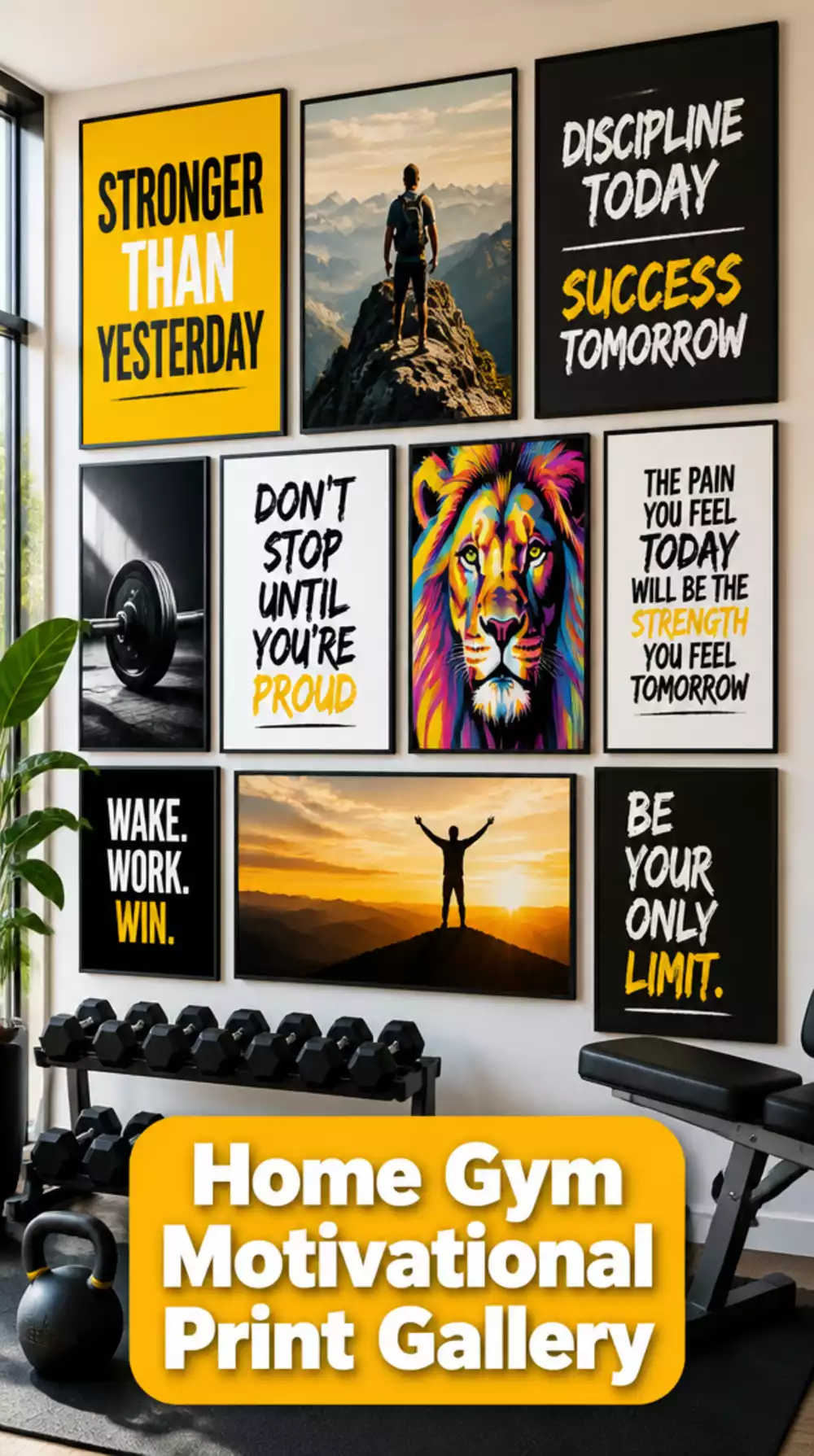 Home Gym Motivational Print Gallery Wall That Fills a Blank Space in Under Thirty Minutes