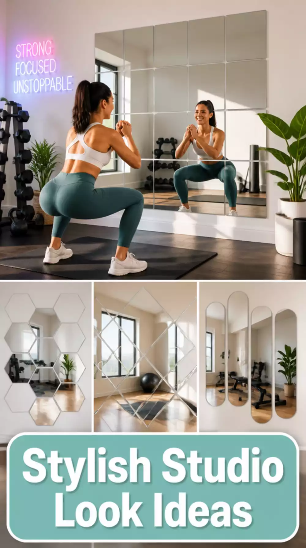 Home Gym Peel-and-Stick Mirror Tile Wall That Creates a Studio Look in One Afternoon