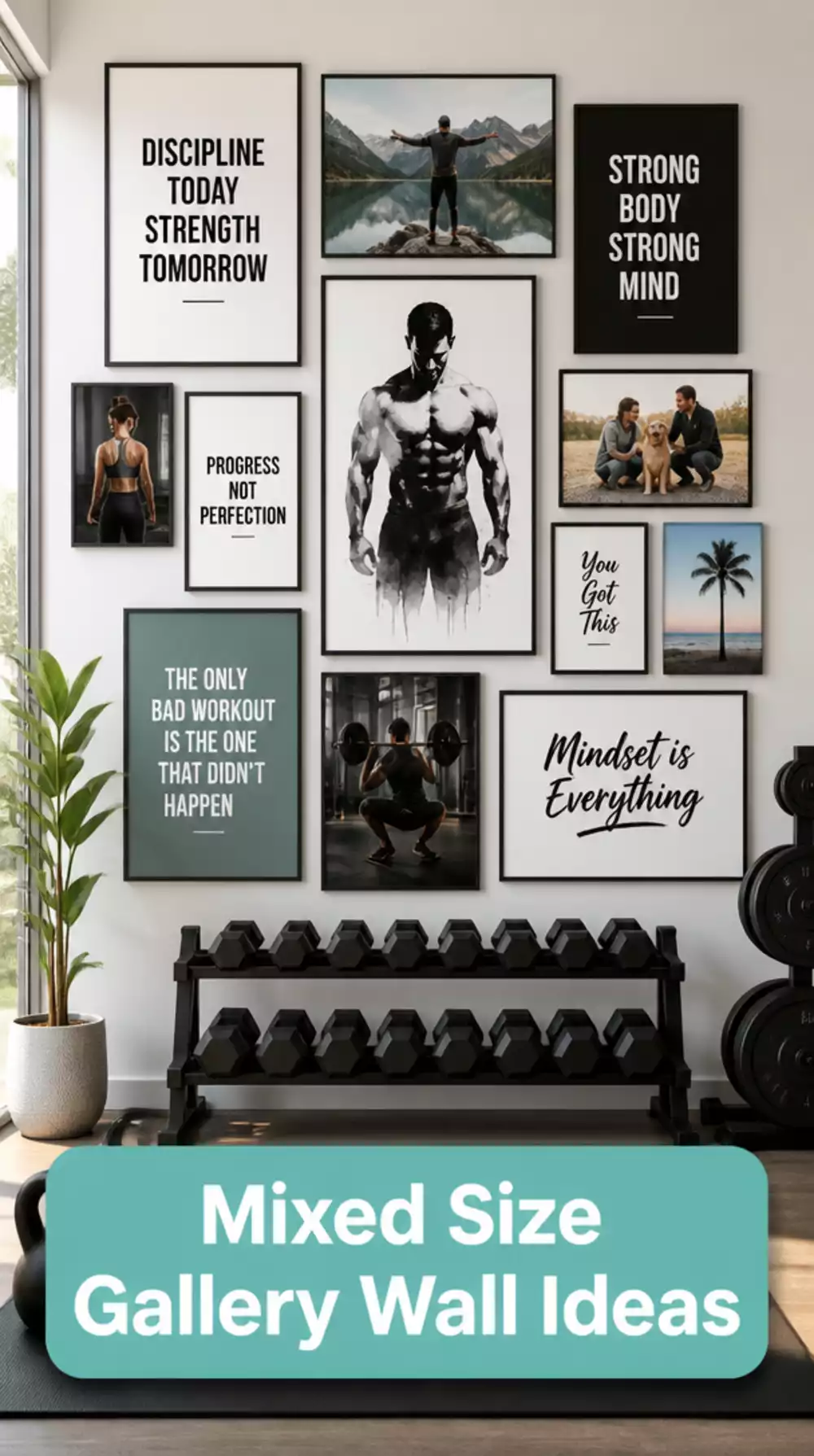 The Home Gym Gallery Wall Trick That Uses Mixed Print Sizes for a Designed Look
