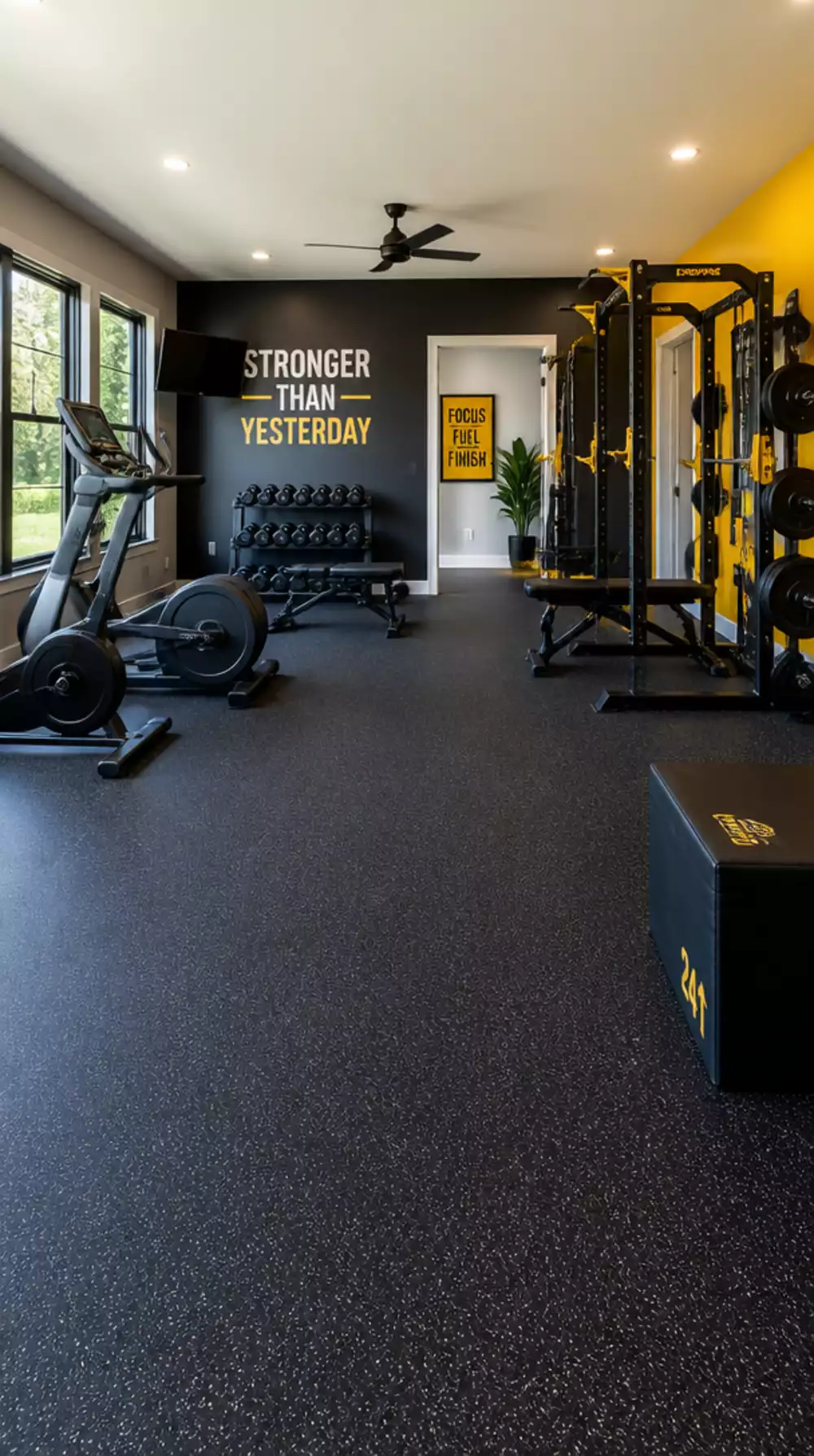 Rubber Gym Flooring Roll That Covers a Large Home Gym Area in One Sheet