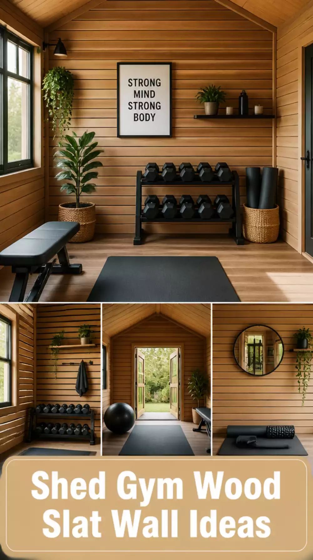 Shed Gym Wood Slat Interior Wall That Makes an Outbuilding Feel Warm and Designed