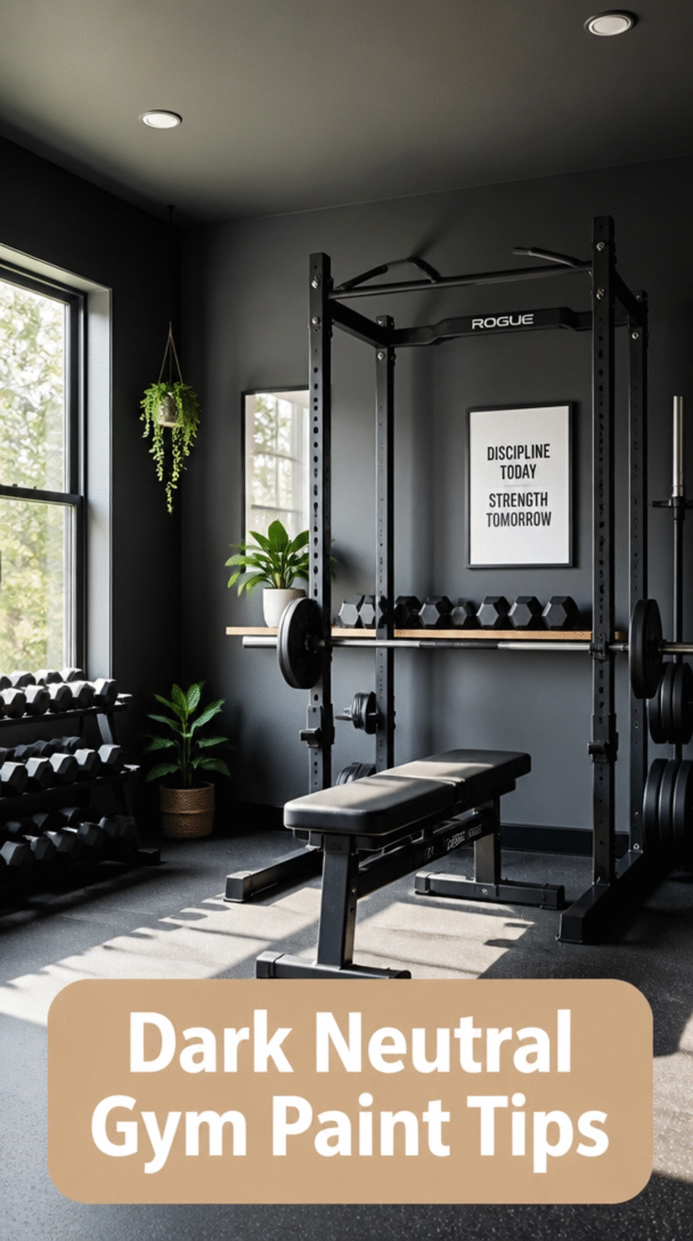 Home Gym Room Wall Paint in a Dark Neutral That Makes Equipment Look Intentional
