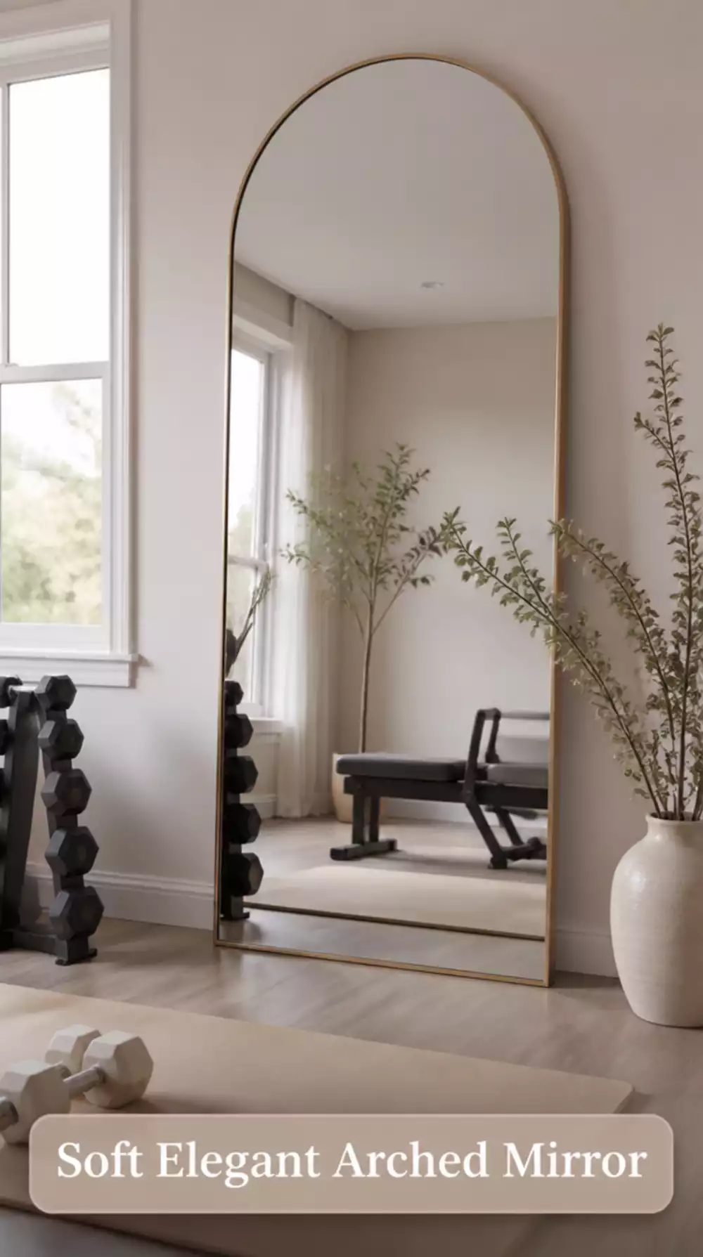 Home Gym Arched Full-Length Mirror That Adds a Soft Elegant Shape to the Room